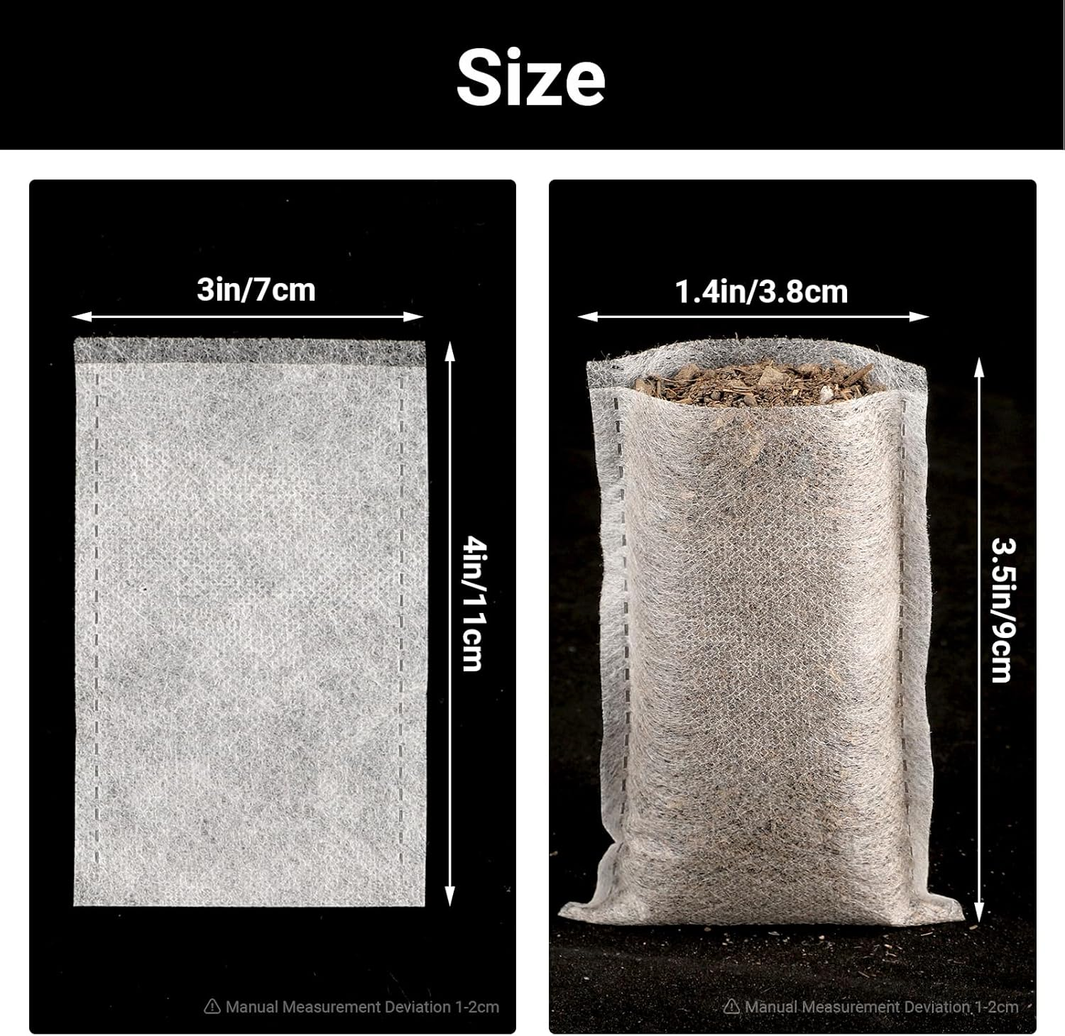 Seed Starter Bags Small, 200PCS 3X4 Inch Non-Woven Nursery Plant Grow Bags, Fabric Seedling Bags Pots Pouch for Plants Seeding Clones Home Garden Supply image number 2