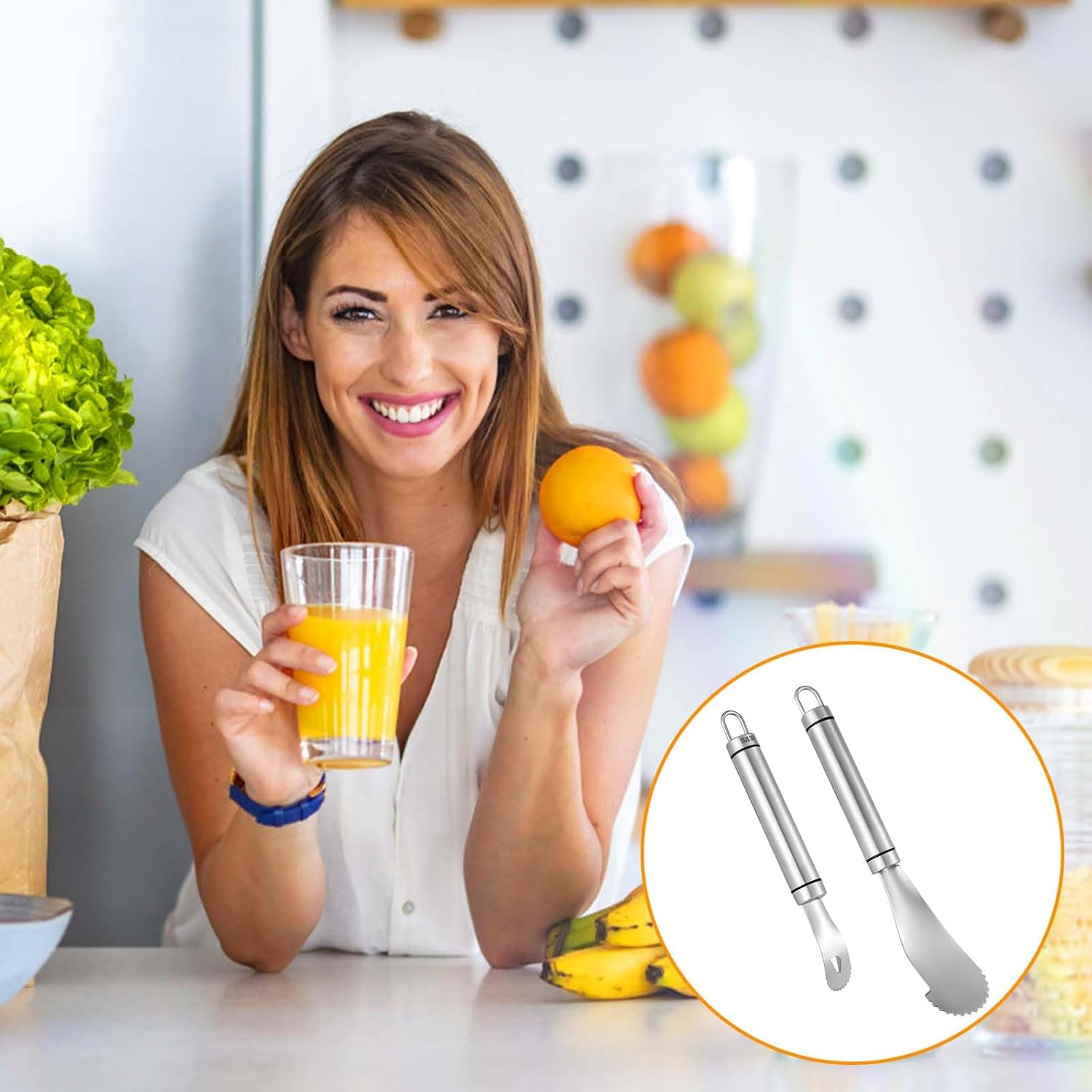 Orange Peeler & Grapefruit Peeler, Stainless Steel Orange Peeler Tool Citrus Peeler Long Handle Orange Pomelo Peeler Tool Fruit Opener Remover for Kitchen Gadget Chef Tools image number 4