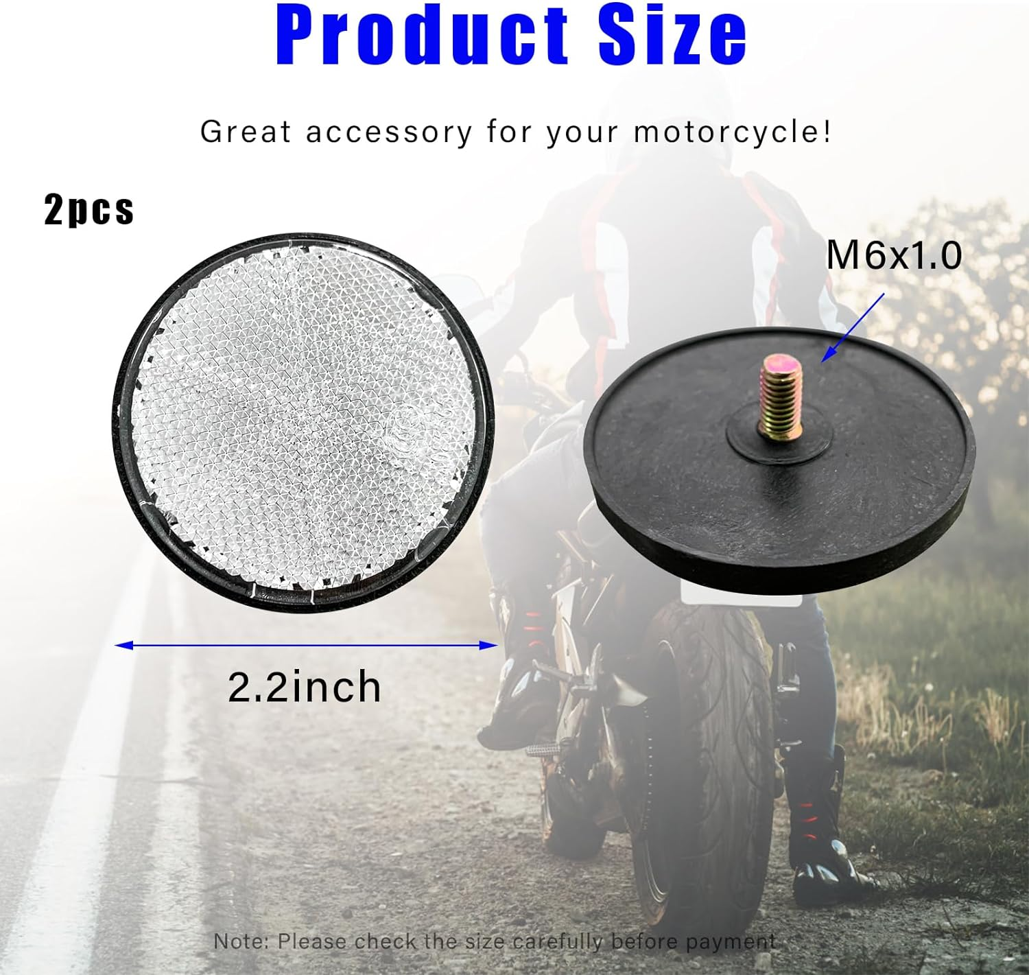 2 PCS M6 X 1.0 Motorcycle Reflectors, Plastic Screw Mount Reflective Warning Reflector, Universal Motorbike Rear Safety Reflectors for Motorcycle, Bicycle, Scooter (Round White) - Round Orange image number 5
