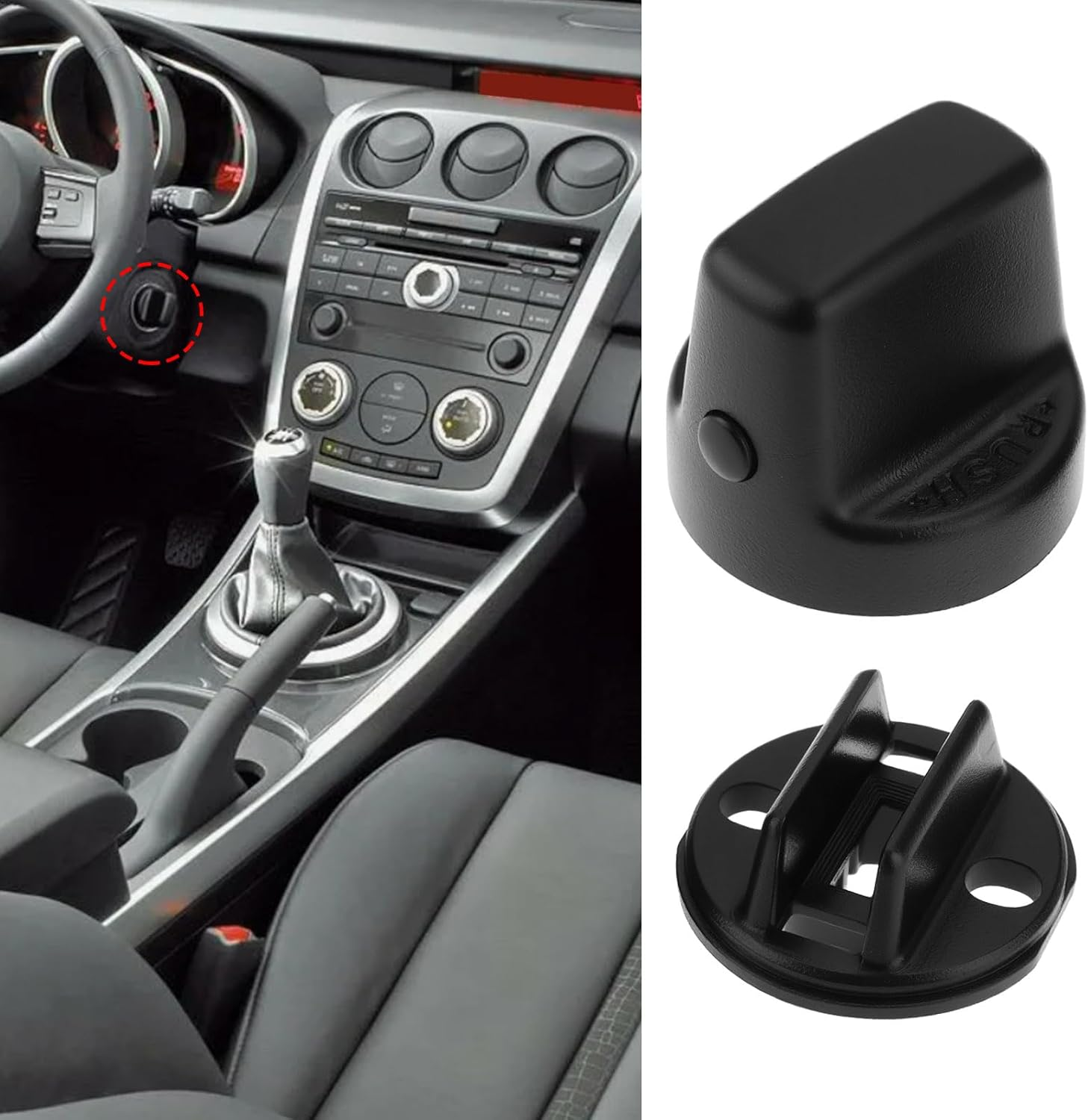 Ecsing 2 Sets Ignition Key Knob Push Turn Switch Base D461-66-141A-02 D6Y1-76-142 Compatible with Mazda CX-9 CX-7 image number 2