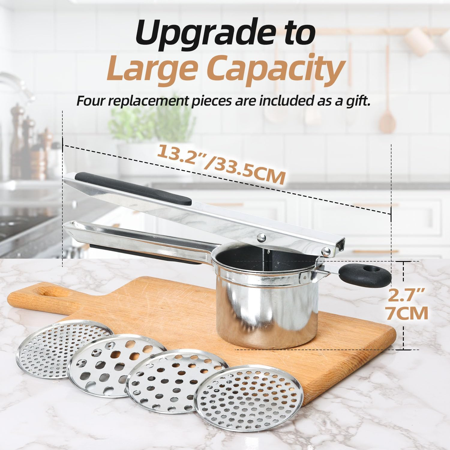 Yopinmall 15 OZ Potato Ricer, Stainless Steel Potato Masher with Silicone Handle Heavy Duty Ricer for Mashed Potatoes Kitchen Tool Potato Press Kitchen Gadget 4 Interchangeable Discs image number 4