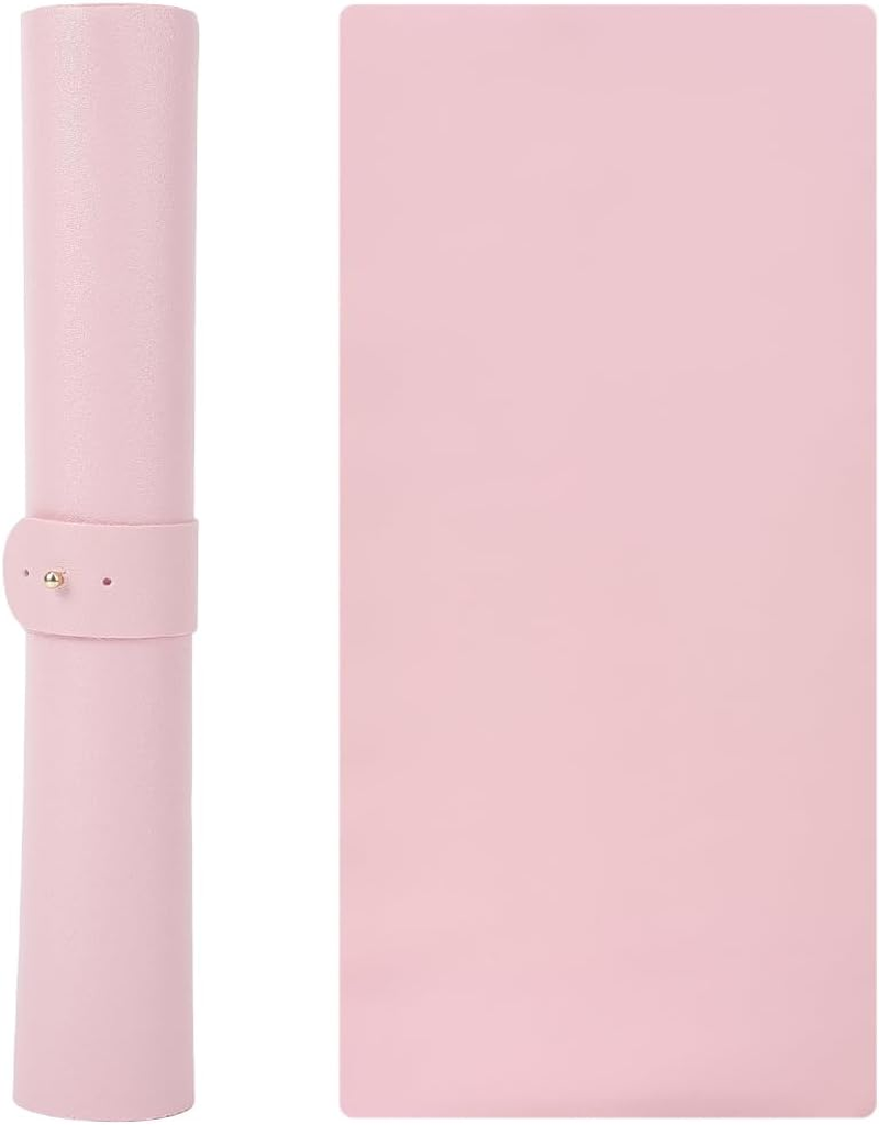 CABODYALS Pink Nail Art Table Mat Foldable Soft Single Side PU Leather Arm Hand Rest Pad Non Slip Waterproof Protective Washable Computer Keyboard Desk Mats for Home Manicure Salon Work Writing - Black image number 3