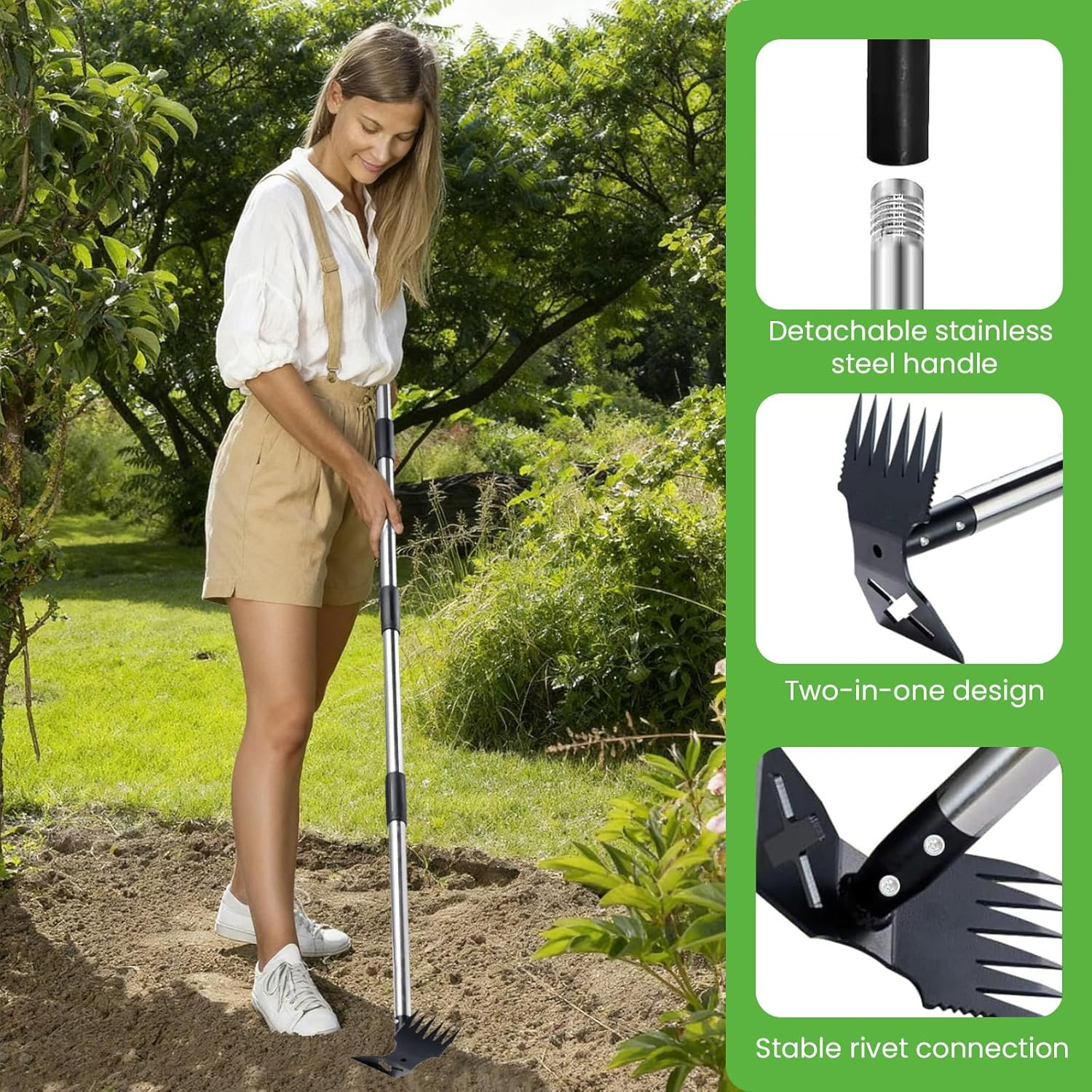 Weed Puller Tool with Extendable Handle, 2-In-1 Manual Weeder & Garden Hoe, Heavy Duty Weed Remover for Lawn, Yard and Garden image number 2