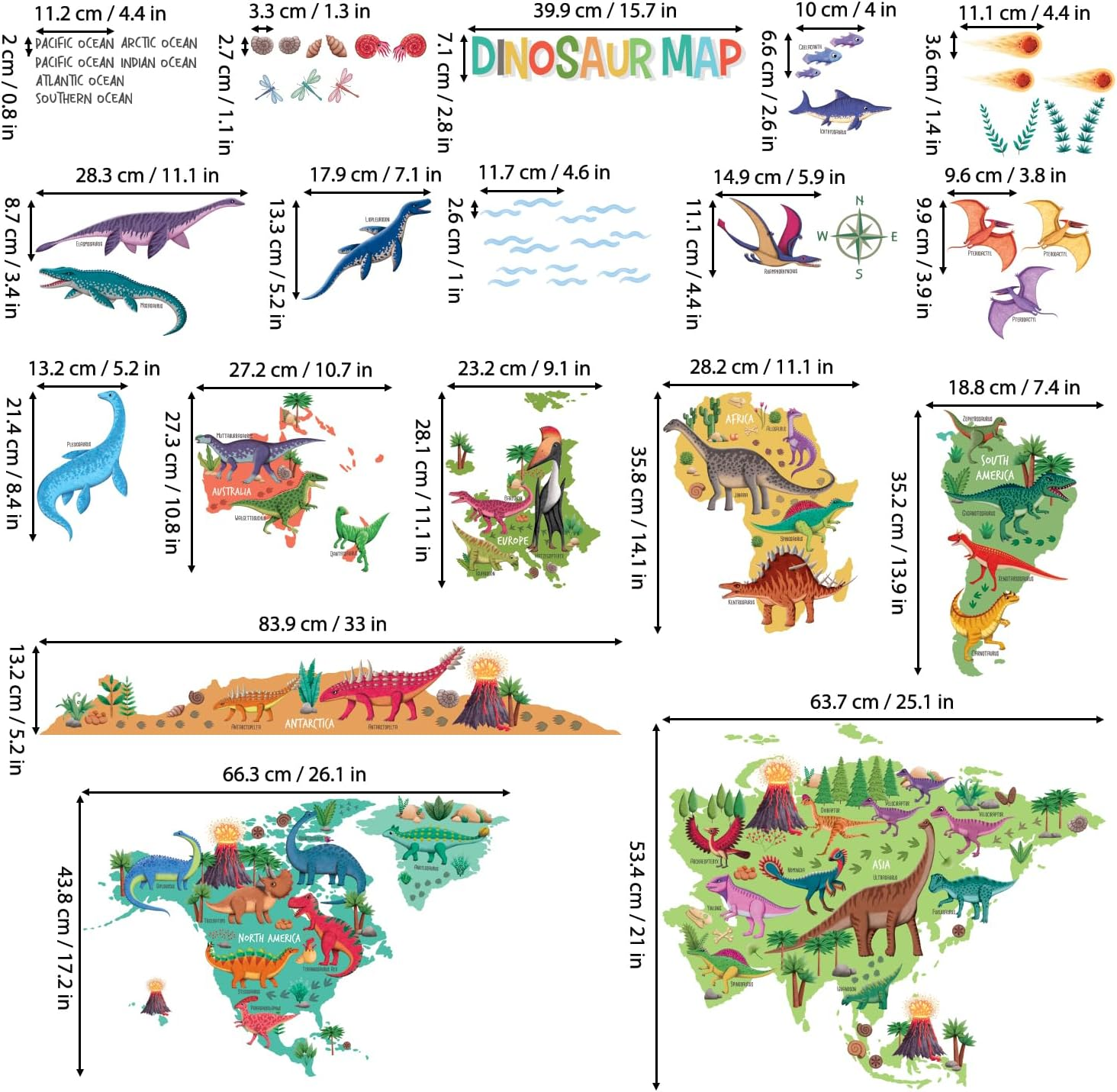 DECOWALL DL3-2415 Xlarge Dinosaur World Kids Wall Stickers (Xlarge 151 X 106Cm) Nursery Educational Decals Home D?Cor Travel Boys International Colorful Learning Nation Worldwide Playroom Bedroom image number 3