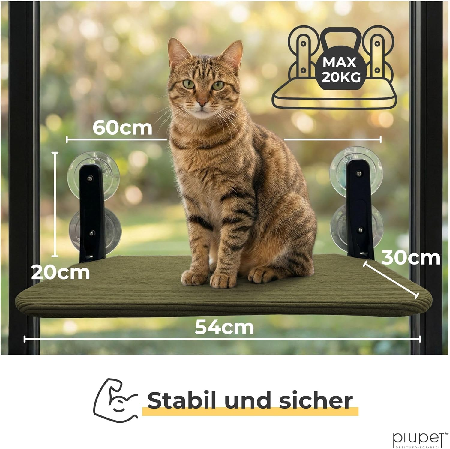 Piupet Floating Cat Window Lounger - Foldable & Space-Saving Cat Lounger with Suction Cups I Reversible Hammock for Windows I Cat Bed up to 20 Kg for Sun Place & Panoramic View (Green, Large) image number 6