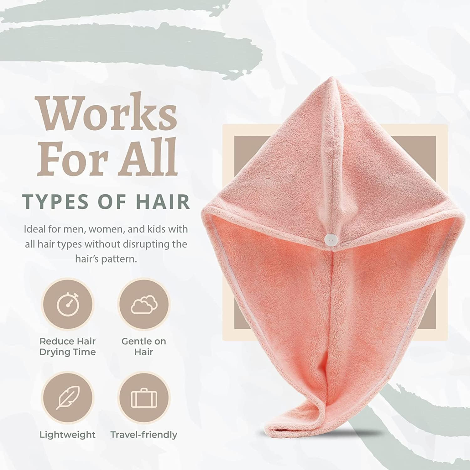 2 Pack Microfiber Hair Towel Wrap AUMA Super Absorbent Twist Turban for Women Fast Drying Hair Caps with Buttons for Drying Curly, Long & Thick Hair anti Frizz (Pink)