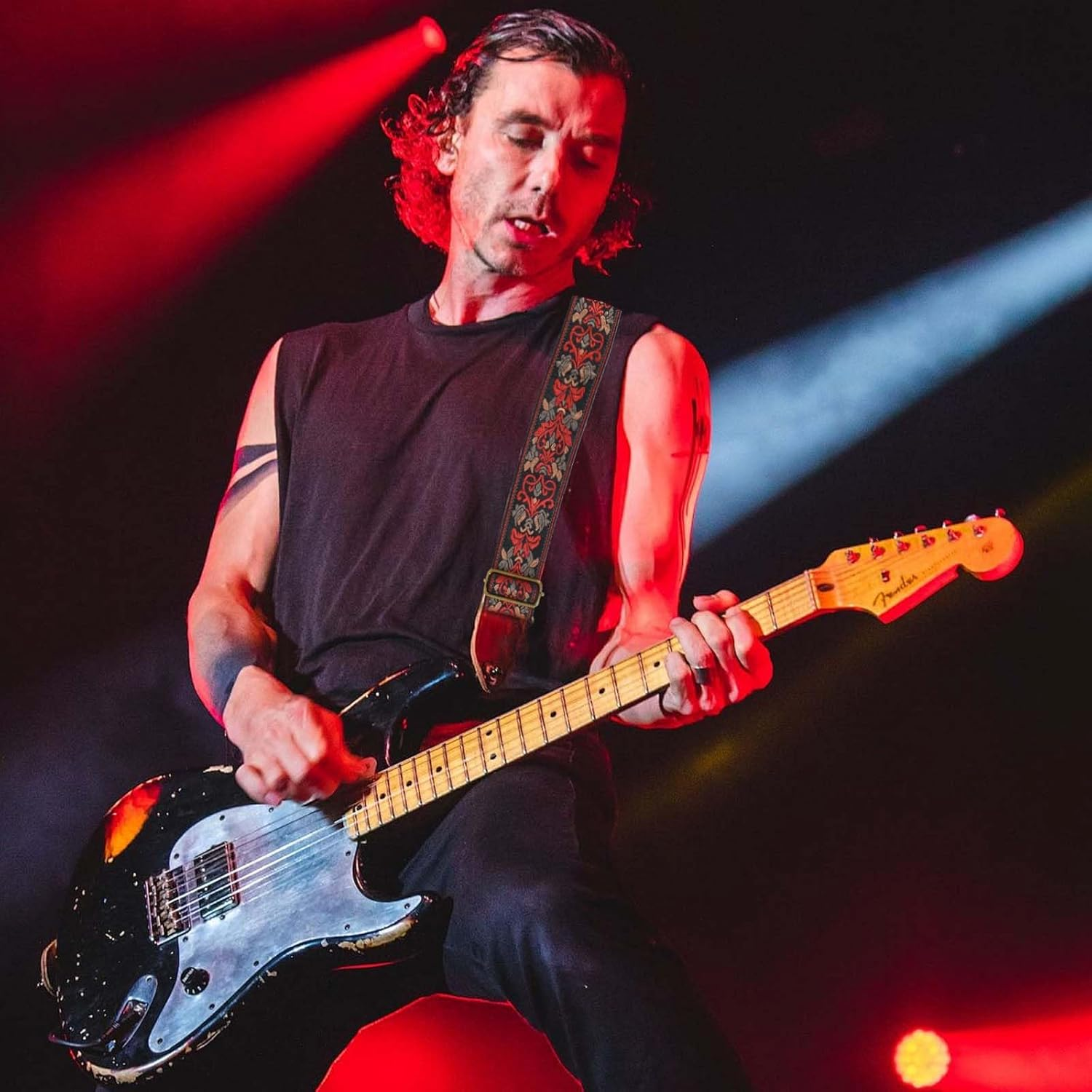 Guitar Strap, Electric Acoustic Guitar Strap Guitar Straps with Leather Ends Adjustable Guitar Shoulder Belt, Nylon Personalised Guitar Strap Checkerboard Guitar Strap for Adult & Kids image number 3