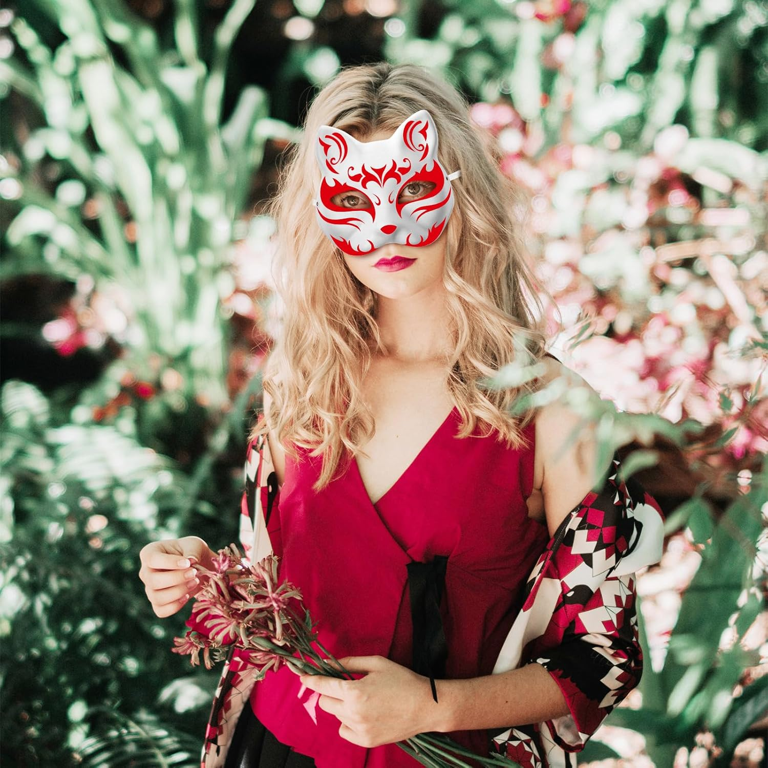 Amosfun 10Pcs Cat Mask White Mask Halloween Masquerade Cosplay Costume Accessory DIY Halloween Party Favors image number 4