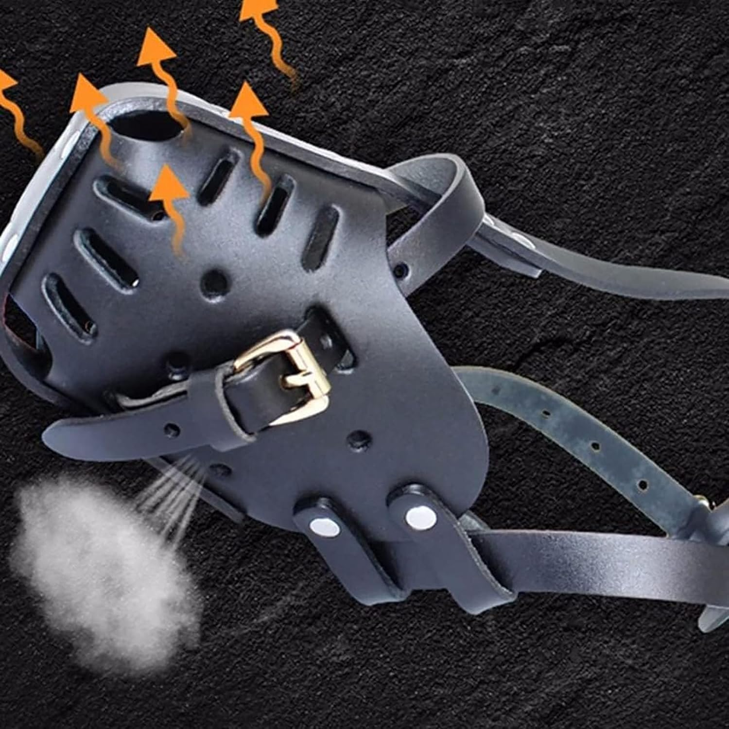 German Shepherd Malinois Muzzle, Leather Mouth Guard for Biting, Chewing, Grooming, Adjustable, Breathable, for Medium and Large Dogs, Black, Neck Circumference - 35 X 50 Cm image number 3