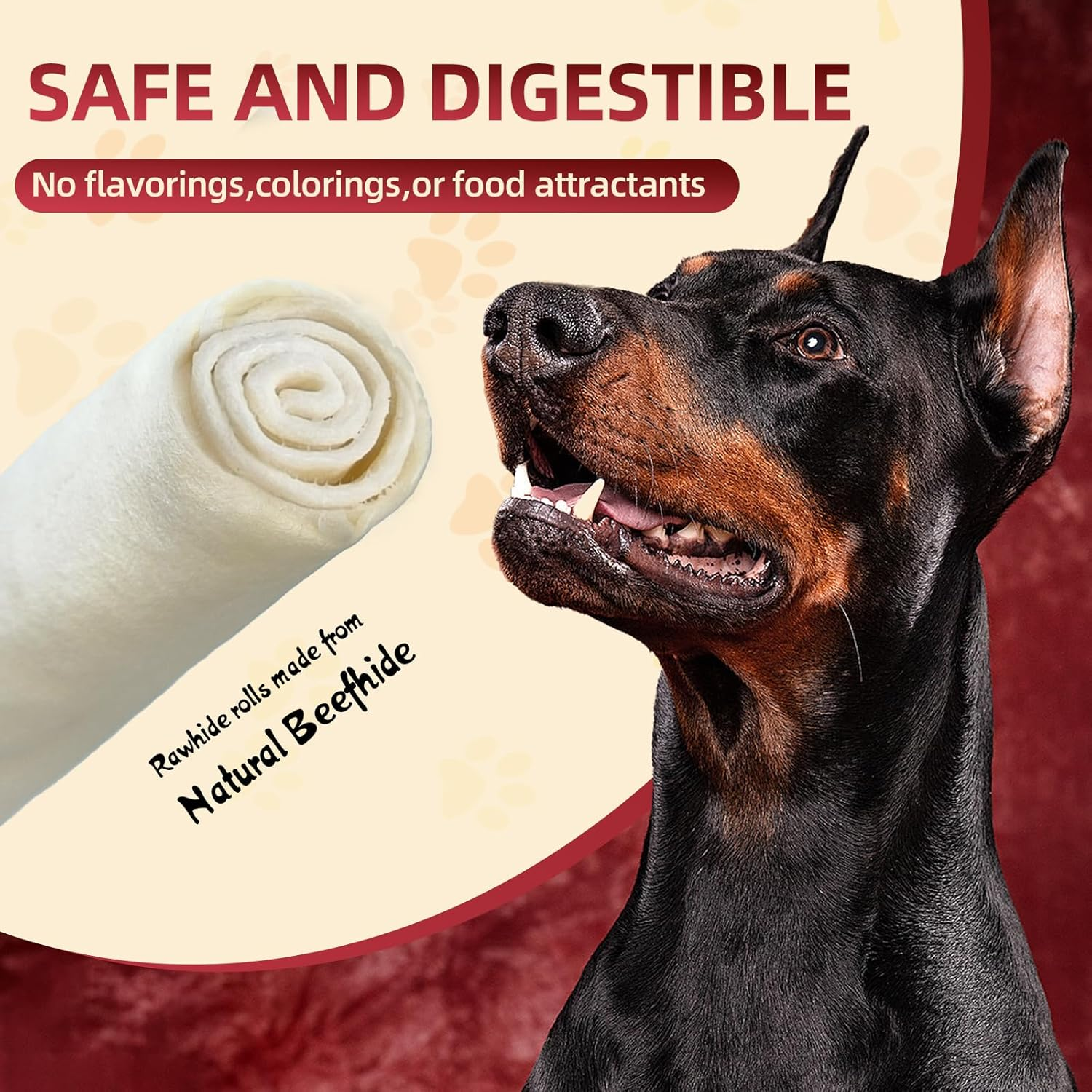 Dog Rawhide Chews,Long Lasting Rawhide Sticks Rawhide Chews,Natural Flavor Dog Beefhide Treats,5-6 Inch Single Ingredient Dog Rawhide Bones for Midium Large Dogs (6 Pack)