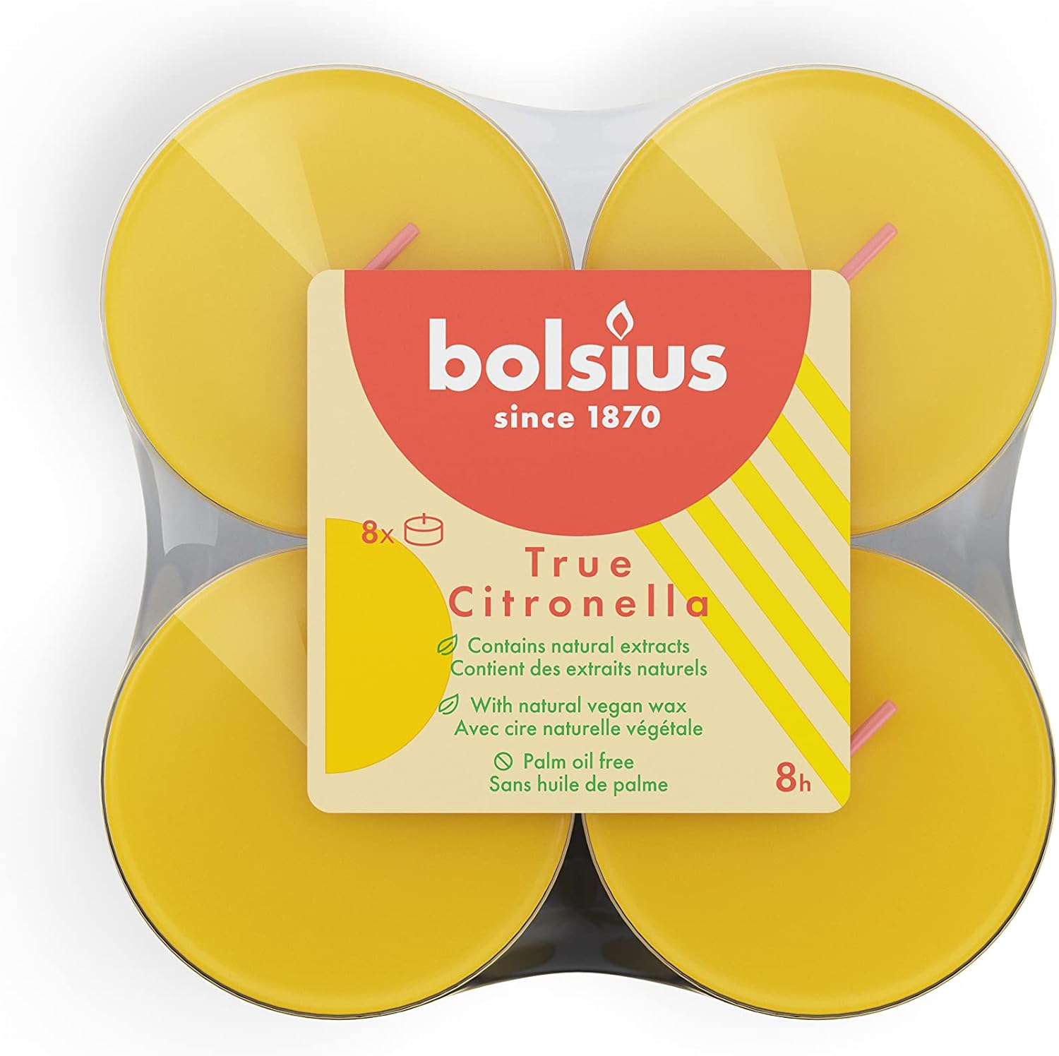 Bolsius True Citronella - Maxi Scented Tea Lights - Citronella - Pack of 8 - Outdoor Candles - Natural Plant Wax - with Natural Extracts - without Palm Oil image number 1
