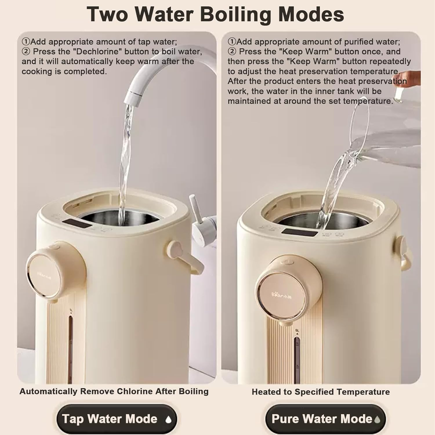 Bear 5L Electric Hot Water Urn Dispenser, 1350W Hot Water Dispenser with Stainless Steel Inner Wall & Lid, Adjustable 11 Temperatures Water Boiler for Tea, Coffee and Baby Formula(With English Manual)