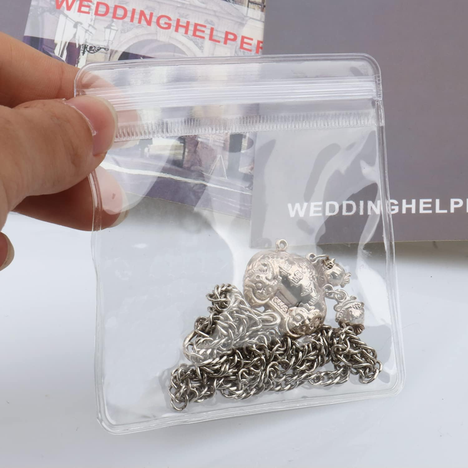 WEDDINGHELPER Jewelry Bags Small Self-Sealing Plastic Zip Clear Bags PVC Transparent Lock Bag for Storing Bracelets Rings Earrings Ziplock Pouch (4.3 X 4.3Inch(100Pcs) image number 4