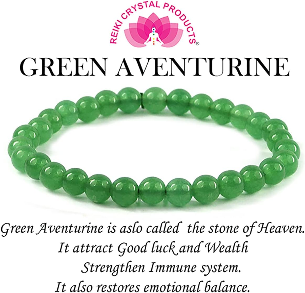 Reiki Crystal Products Certified Green Aventurine Bracelet Reiki Healing Crystal Stone 6 Mm Bracelet, Charged by Reiki Grandmaster & Vastu Expert - Unisex Adult, Standard, Crystal Stone, Green, image number 3