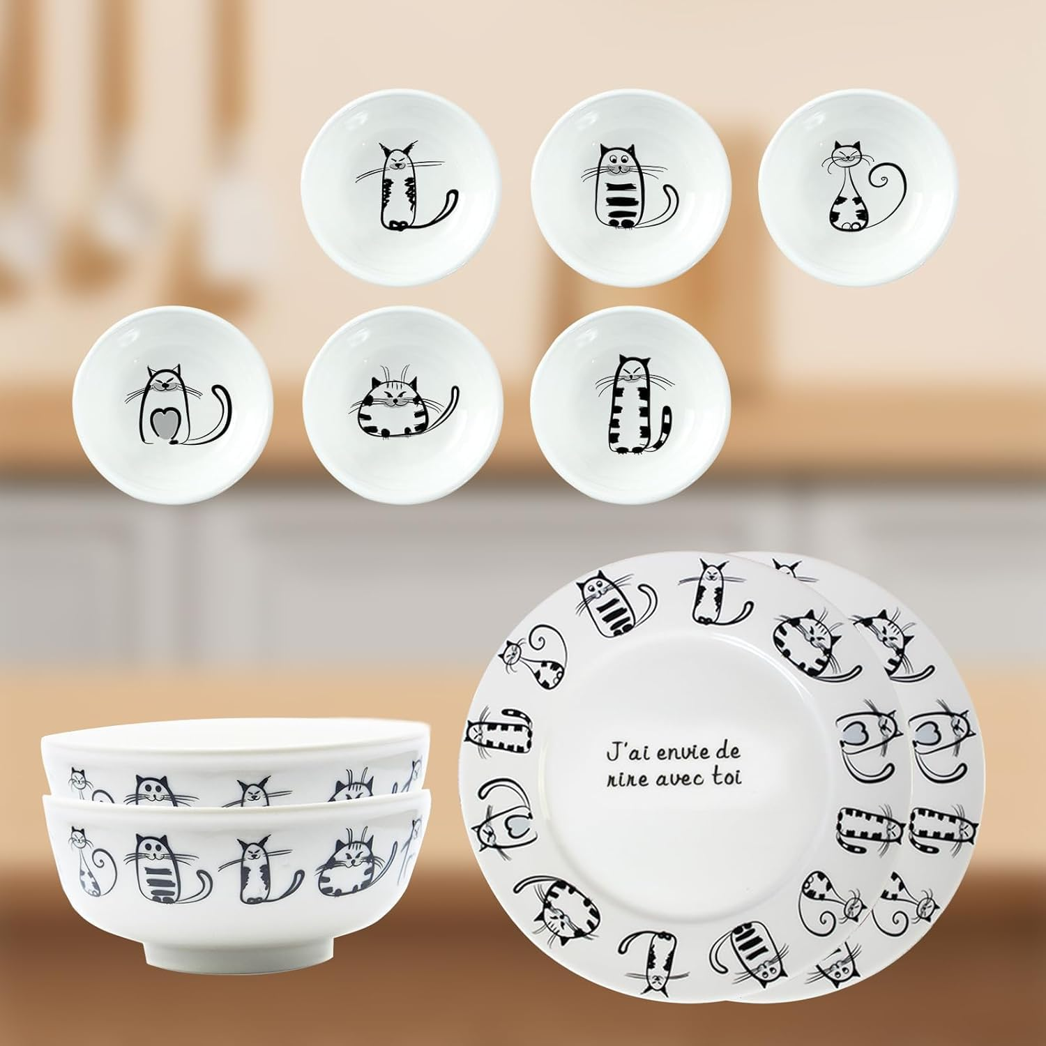 Super Cute Cat Ceramic Sauce Dish,Mini Side Seasoning Dish,Condiment Dishes,Sushi Soy Dipping Bowl,Snack Serving Dishes,Meow Porcelain Small Saucer Set(Set of 6) (7Cm)