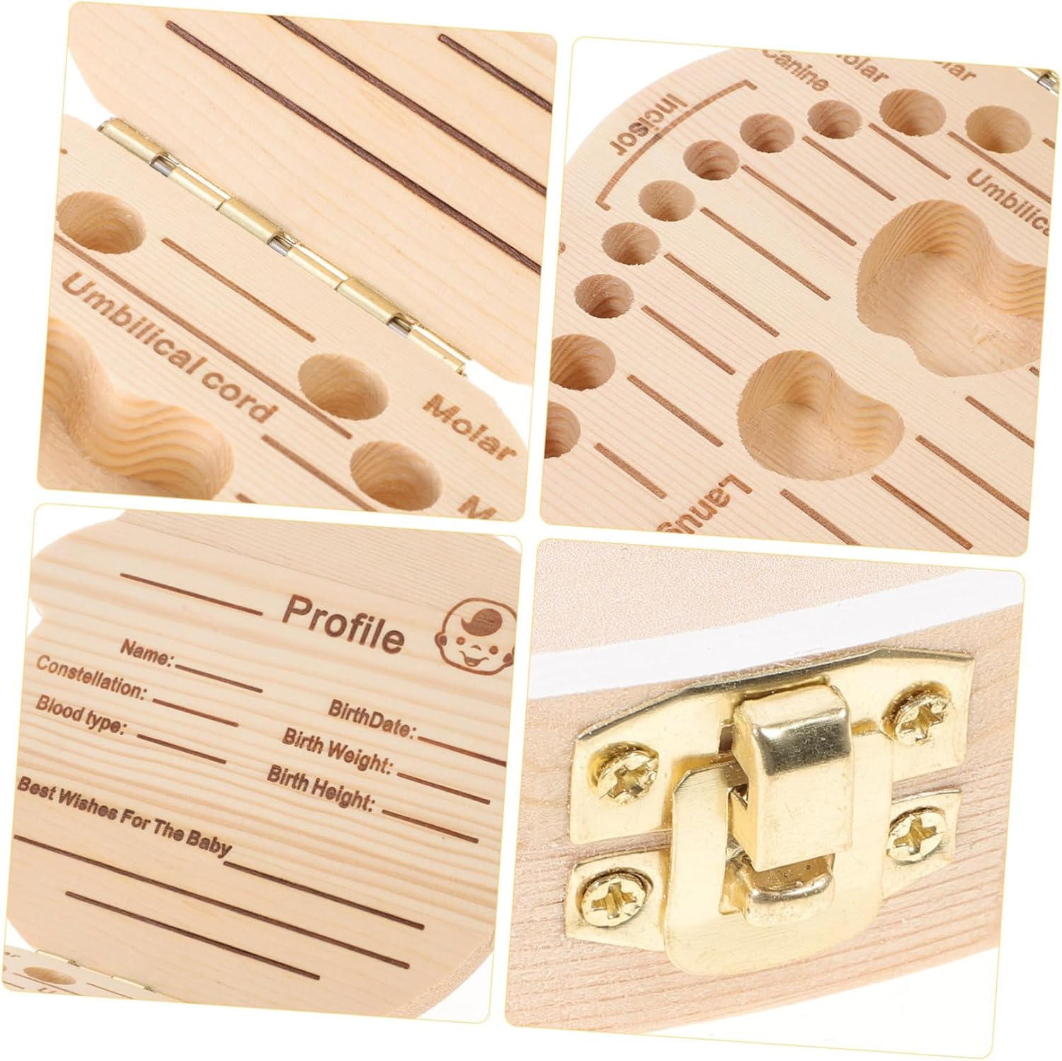 Deciduous Tooth Box Wooden Keepsake First Tooth Holder for Boys and Girls Cartoon Design image number 6