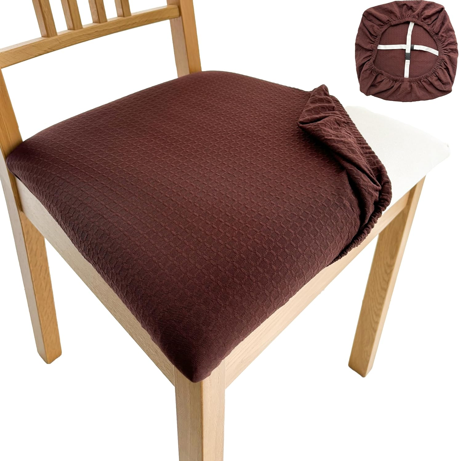 Waterproof Dining Room Chair Seat Covers Set of 6，Stretch Jacquard Fabric Stretch Removable Washable Slipcover for Kitchen Seat Cushions (6, Black)