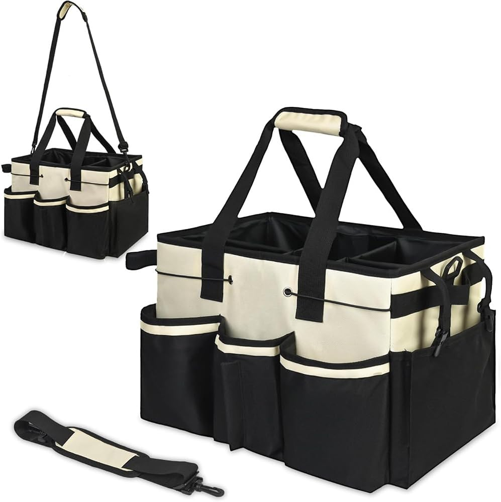 GUDAJIN Cleaning Organizer with Handles, Housekeeping Tote Cleaning Supplies Organizer with Shoulder Straps and Multi-Purpose Pockets, Large Organizer for Home and Bathroom Cleaning Supplies image number 4