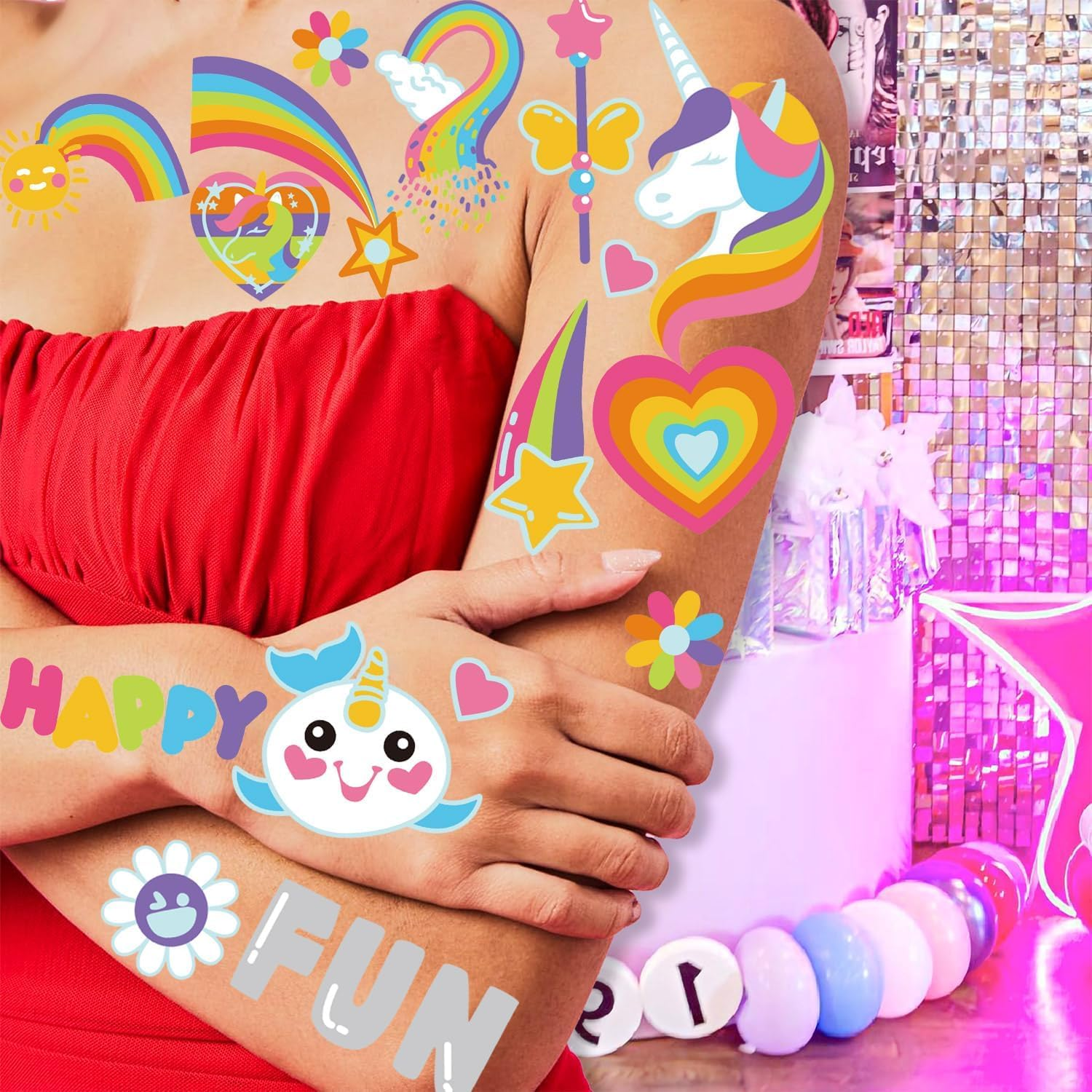 AEEGO Tattoos for Kids，Unicorn Birthday Decorations，4 Pack Safe & Waterproof Temporary Tattoos for Kids - Non-Toxic Fun Body Art Stickers, Perfect for Parties, Playtime & Festive Designs image number 5