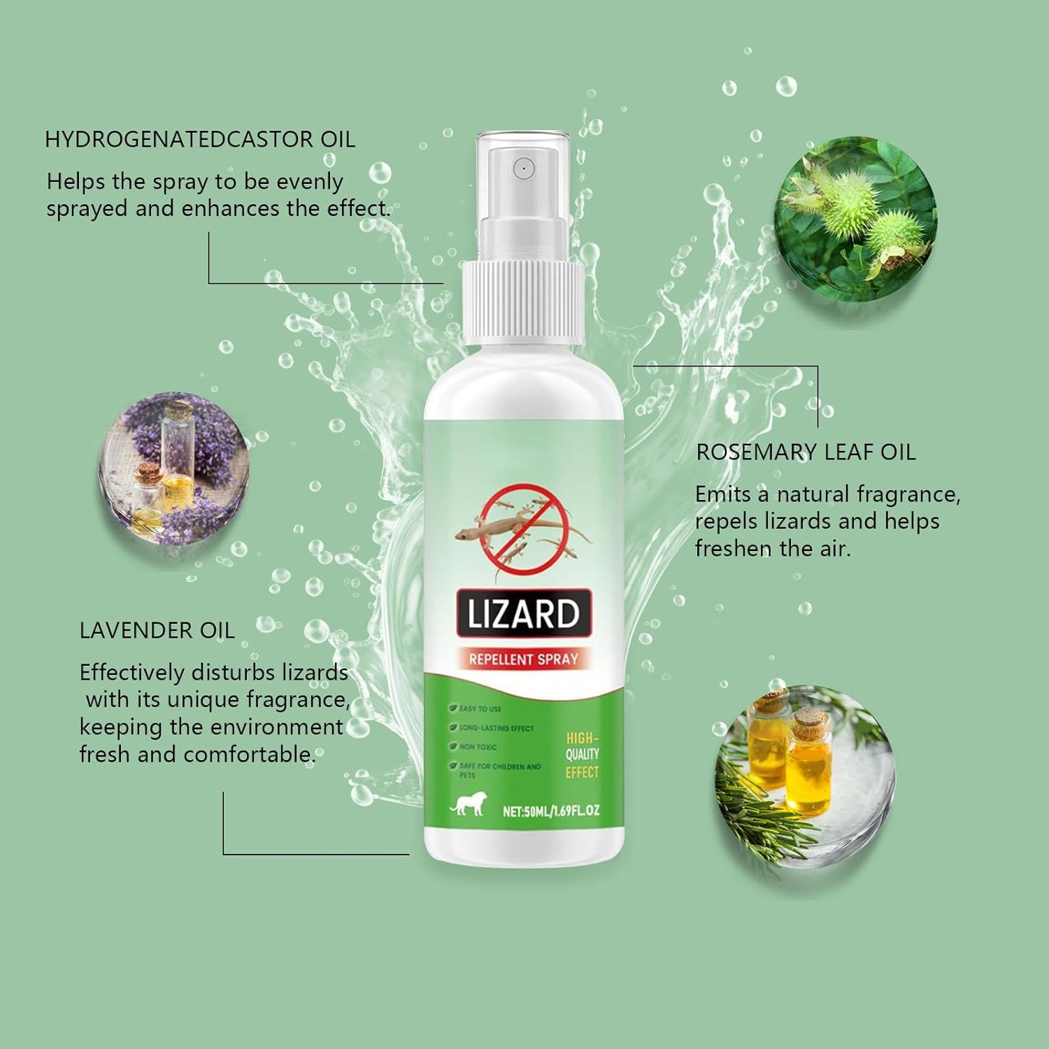 Lizard Repellents Spray, 50ML Naturals Lizard Repellent Lavender Oil Gecko Repellent, Reptile Deterrents Control Outdoor or Indoor for Home Kitchens Balconies Gardens (2) image number 2