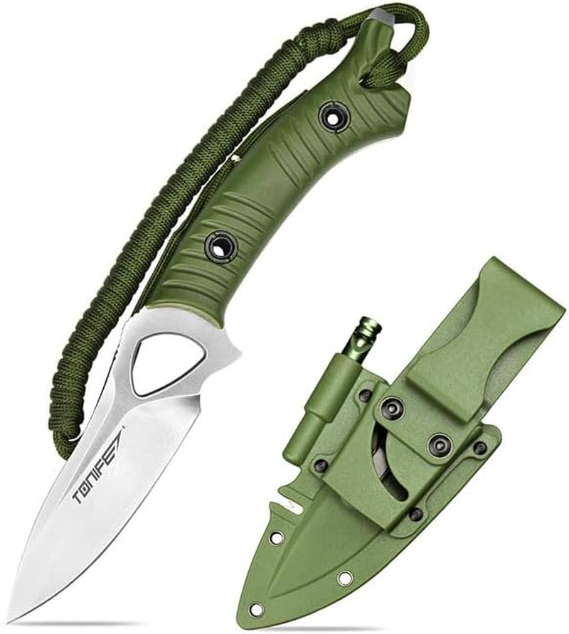 TONIFE Explorer Fixed Blade Knife with Plastic Sheath 8Cr14Mov Blade Survival Knife, Fiberglass Reinforced Nylon Handle for Outdoor Camping Knife EDC Knife (Orange+Satin) image number 2