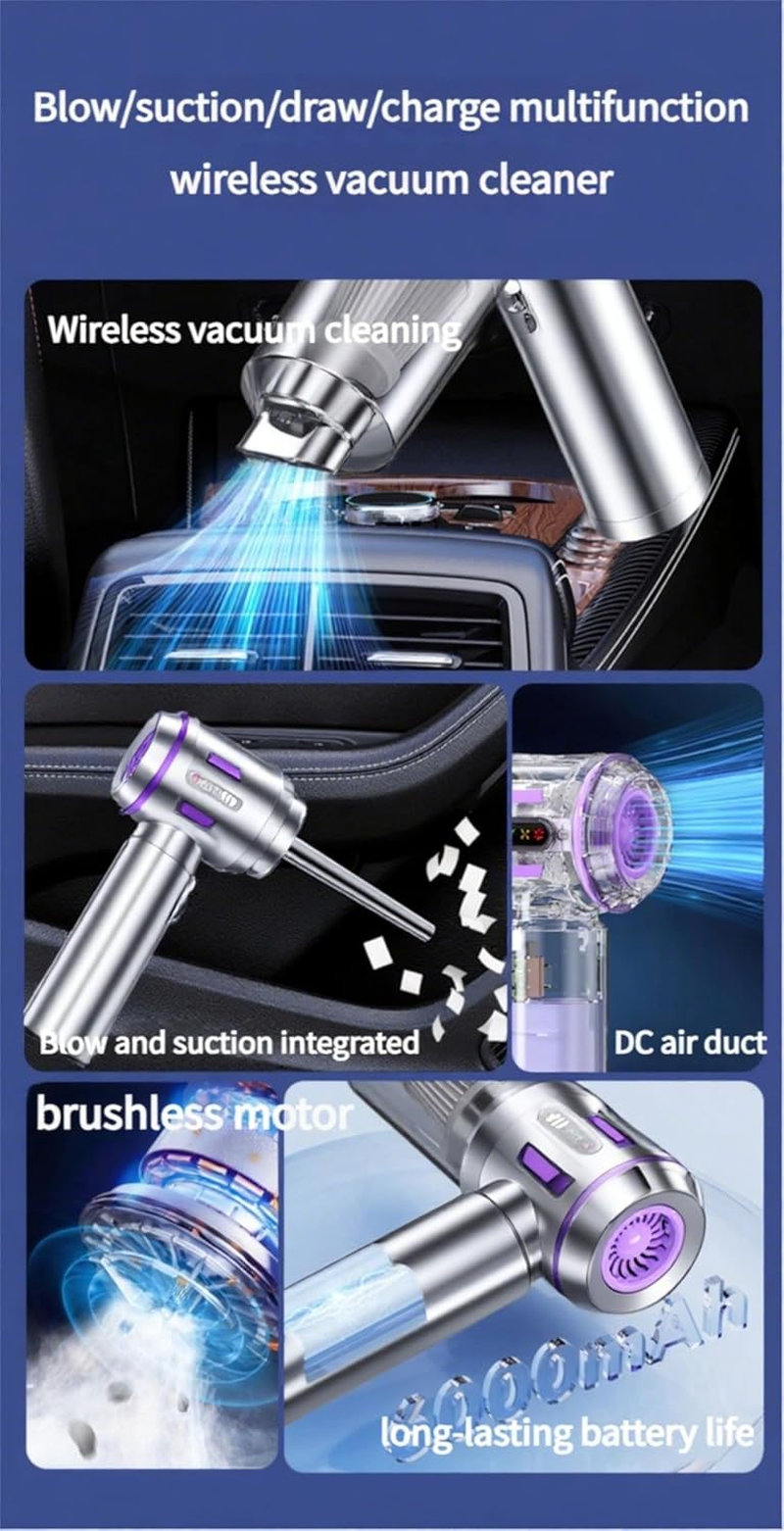 Car Vacuum Cleaner &ndash; 20000Pa Suction Power, 3-In-1 Cordless Vacuum -Air Duster, Rechargeable Handheld Cleaner for Car, Home & Keyboard Dust Cleaning image number 4