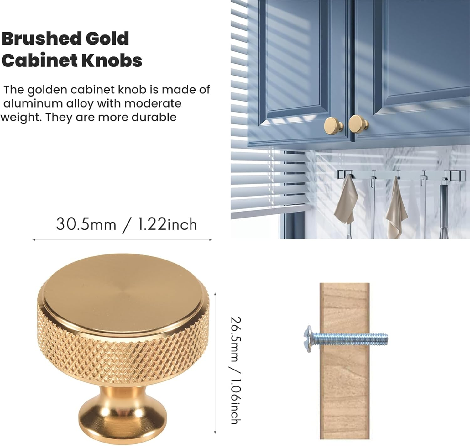 Yieidui 10 Pack 1.2 Inch Brushed Gold Cabinet Knobs Gold Drawer Knobs round Dresser Knobs