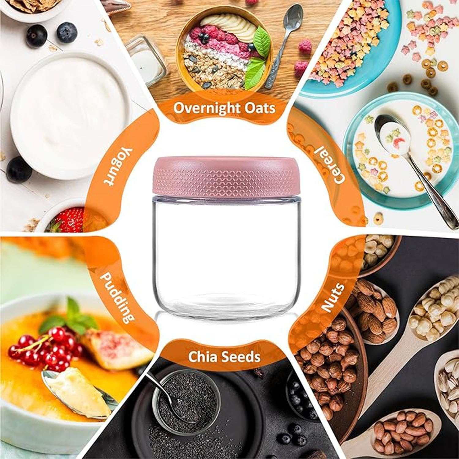 LYSAIMG 11Oz Overnight Oats Containers with Lids,Wide Mouth Mason Salad Jars,Glass Jars with Airtight Lids,Glass Food Storage Containers for Yogurt Spice Snacks (350Ml)