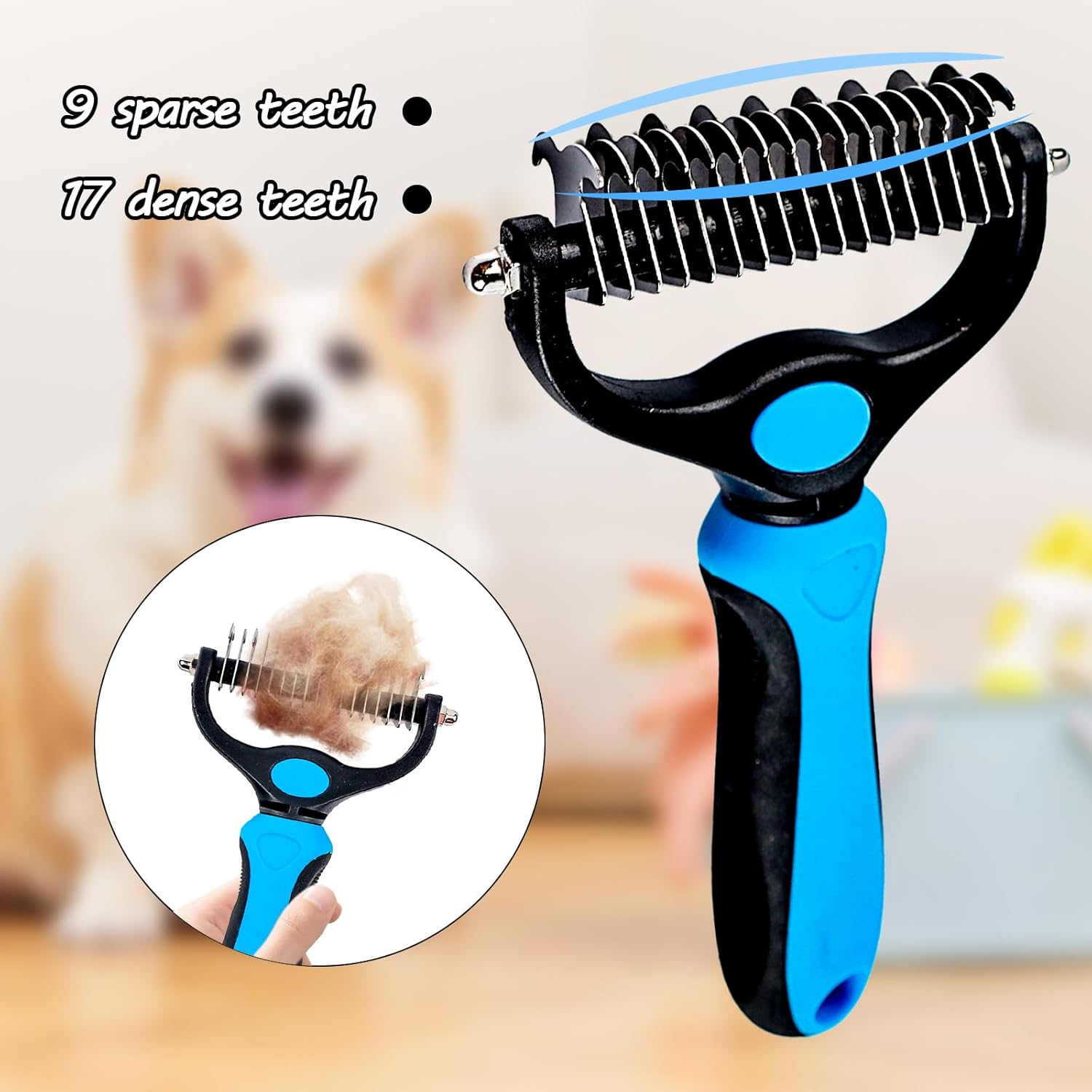 Undercoat Brush for Dogs, 17 Teeth 9 Teeth 2 in 1 Animals Dog Brush Cat Brush, Pet Detangling Comb, Dematting Comb for Dogs and Cats, Long Hair, Medium Hair, Curly Hair Undercoat Brush image number 3