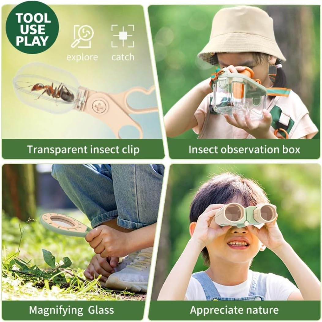 Why2Wise Bug Catcher Kit for Kids - Outdoor Explorer Kit with Insect Box,Binoculars, Magnifying Glass, Net, Tweezers, Clamp, Whistle, Bag - Educational Toy 3+ Years Old Boys Girls image number 5