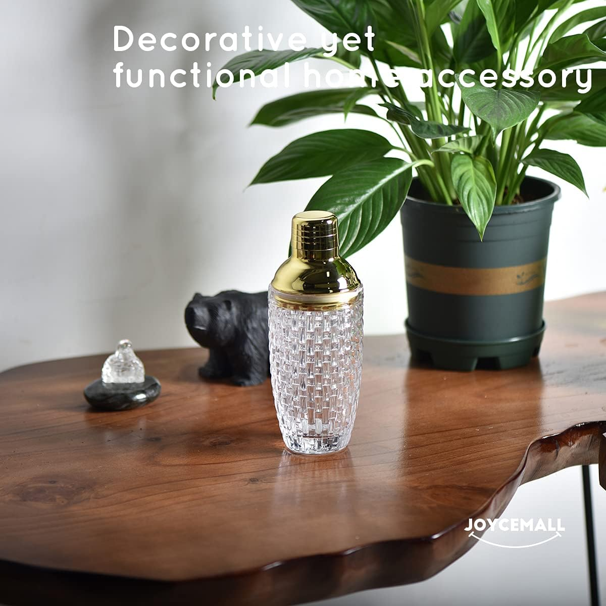 Glass Cocktail Shaker Kit, 13 Ounce Martini Mocktail Making Set with Leakproof Metallic Steel Lid & Strainer for Home Use & Bar Cart Gold image number 4