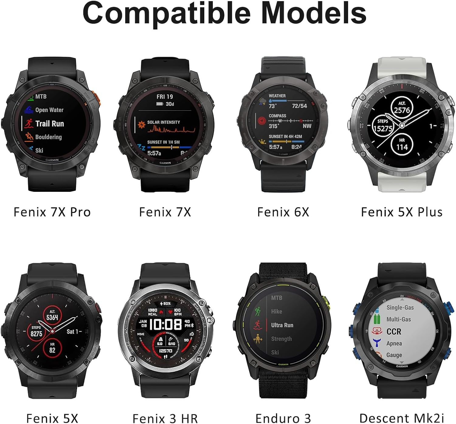 Quickfit Watch Band for Garmin Fenix 6X Pro Band/Sapphire Men Women, Soft Adjustable Sport Easy Fit 26Mm Watch Bands Replacement for Garmin Fenix 5X/5X Plus,Fenix 3,Quatix 3,Tactix Bravo