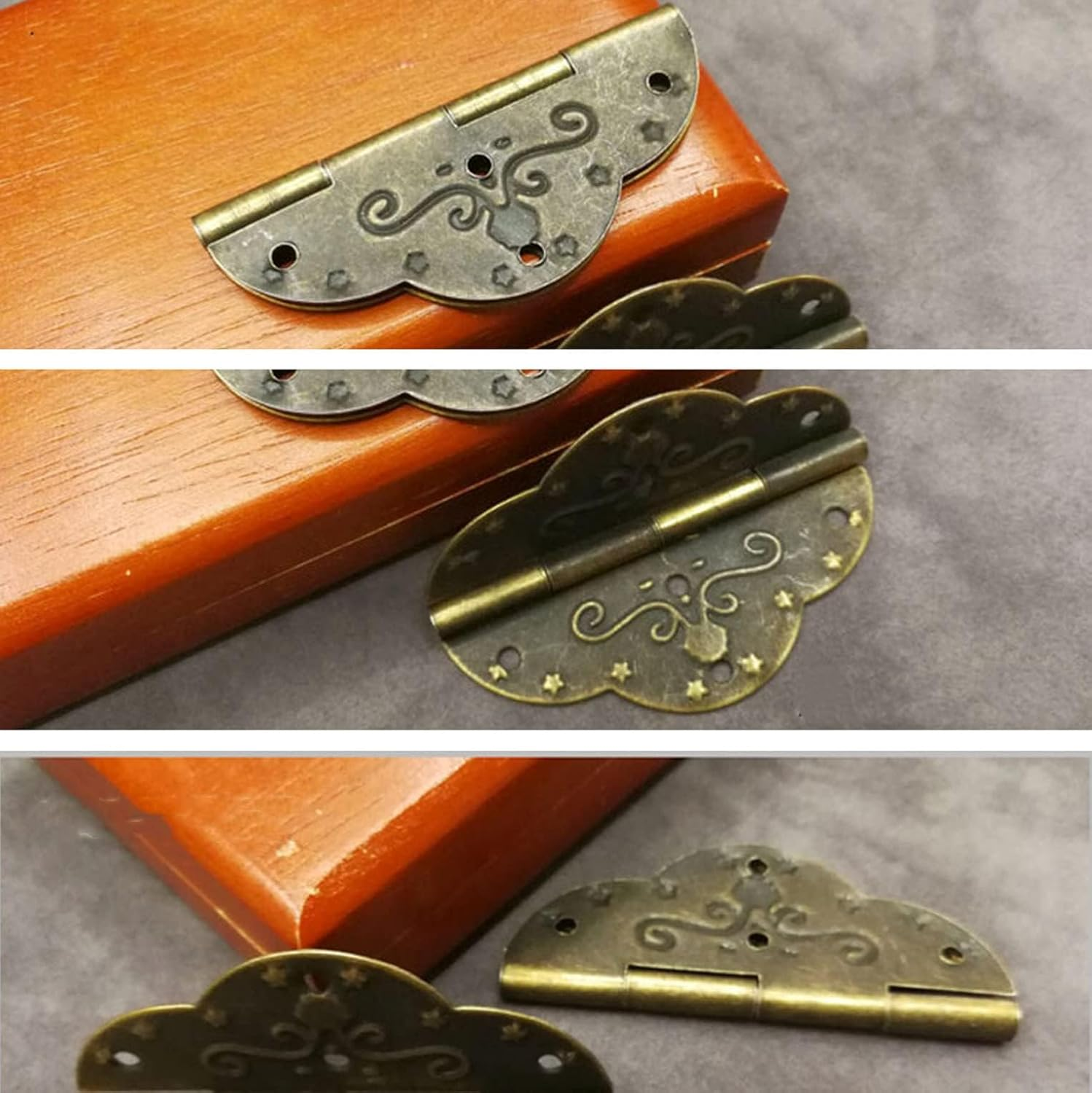 Dophee 4Pcs 2.72"X2.09" Antique Bronze Cabinet Hinges, Retro Style Iron Decorative Embossing Hinge for Wooden Jewelry Box Case image number 2