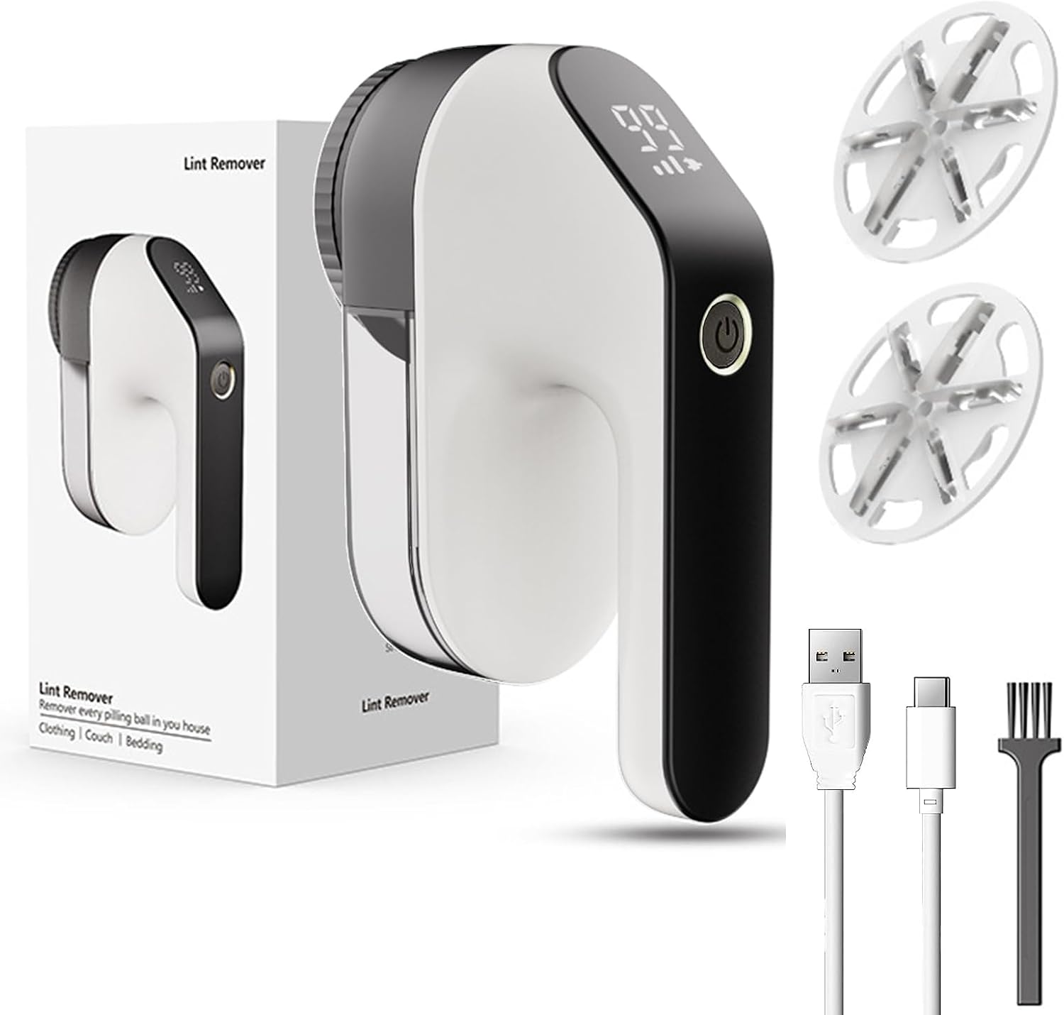 Rechargeable Electric Lint Fabric Shaver with 3 Speeds & 2 Replacement Blades,Led Display Portable Fuzz Remover for Pilling Clothes,Couch, Sweater image number 4