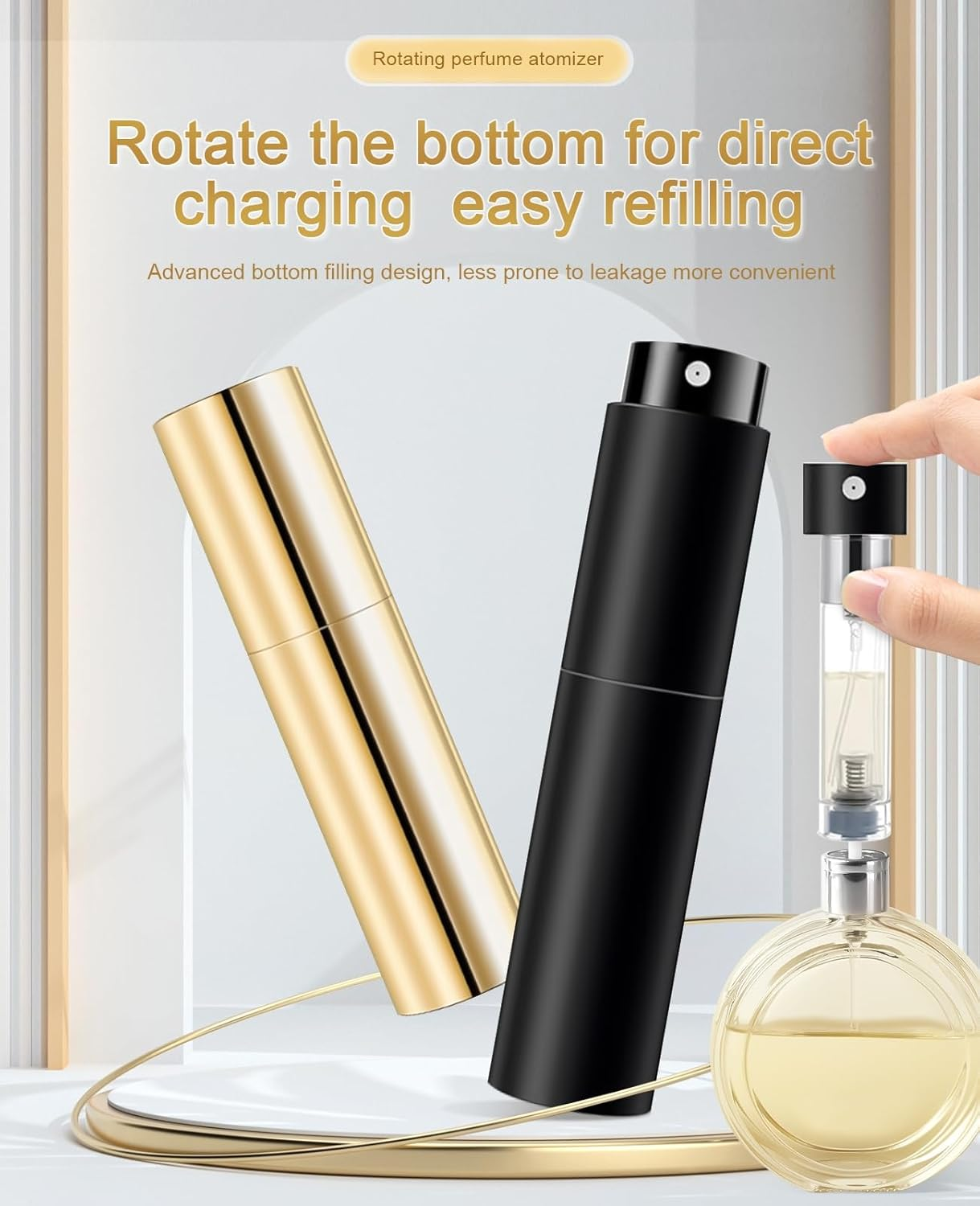 Asanana Atomizer Perfume Refillable Bottle 5Ml Twist-On Bottom Fill Fine Spray Portable Leakproof Mini Travel Bottle Essential Waterproof Durable Simple Suitable (Gold-2P) image number 1