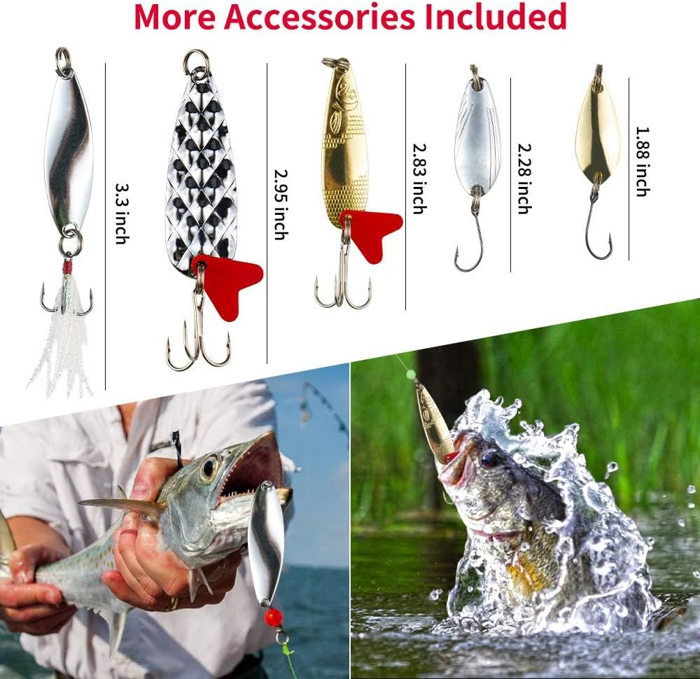 Fishing Lures Kit for Freshwater Bait Tackle Kit for Bass Trout Salmon Fishing Accessories Tackle Box Including Spoon Lures Soft Plastic Worms Crankbait Jigs Fishing Hooks image number 3