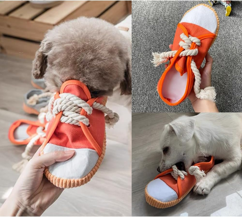 Dog Plush Toy for Puppy, Tuffy Dog Shoes Shape Squeaky Toys, Funny Stuffed Animals Toys with Cotton Material, Durable Chewing Toys image number 3