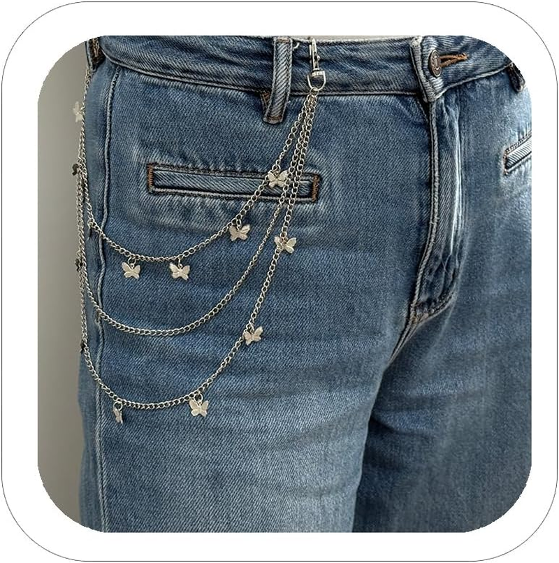 Hip Hop Butterfly Pants Chain Silver Tone Punk Streetwear Waist Chain for Jeans Skirts Wallet Key Bag Women Denim Chain