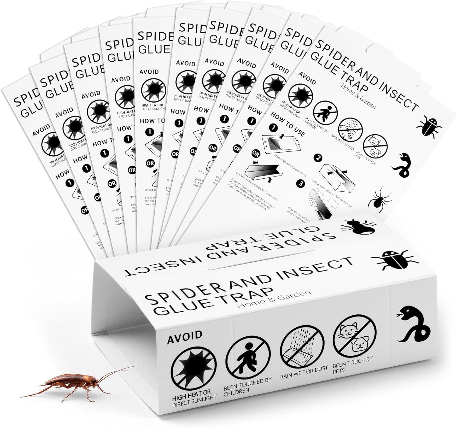 AMFUN Spider Trap, 10 Pieces anti Cockroach Traps, Adhesive Trap, Sticky Spider Catch for Indoor Apartment Shackles and Spiders, Poison Free image number 1