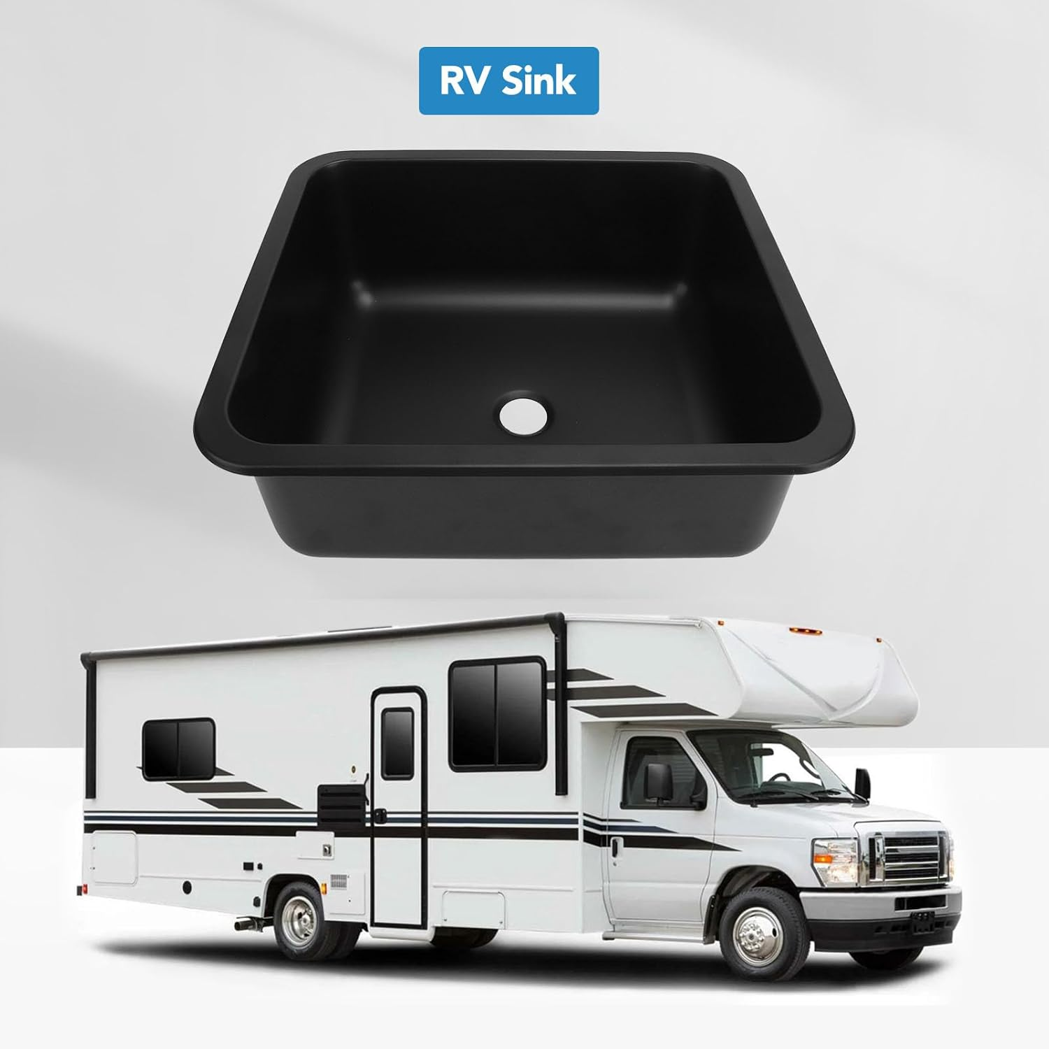 RV Sink, Stainless Steel Large Capacity Rectangular Kitchen Wash Sink for RV Motorhome Boat, Camper Yacht, Embedded Installation Single Bowl Kitchen Sinks (Spraying Plastics Black) image number 2