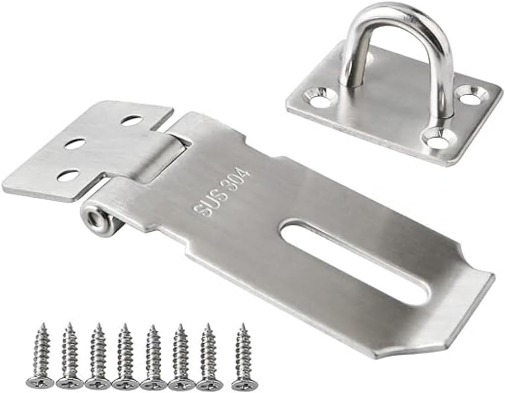 2 Pcs Door Lock Clasp, 3Inch Door Hasp Latch Lock, Stainless Steel Padlock Latch, Door Gate Lock Hasp with Screws for Wooden Case, Drawer, Toolboxes, Cabinet Boxes (Silver) image number 3