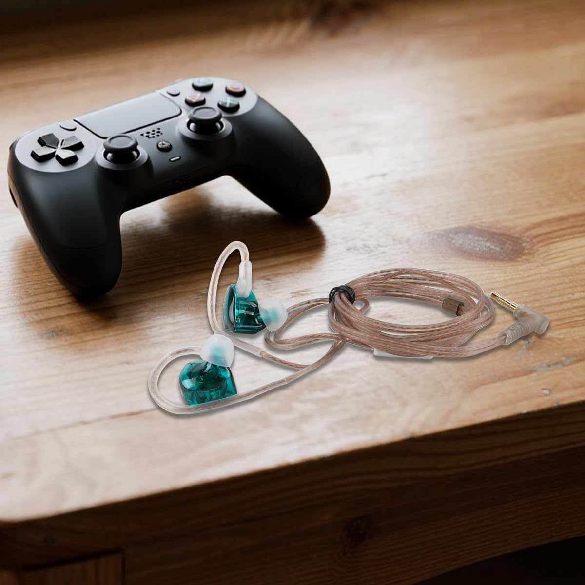 Laroal IEM Earphones Deep Bass Sound Headphones Driver 10Mm Dynamic Driver over Ear Headset for Phone PC (Cyan with Microphone)