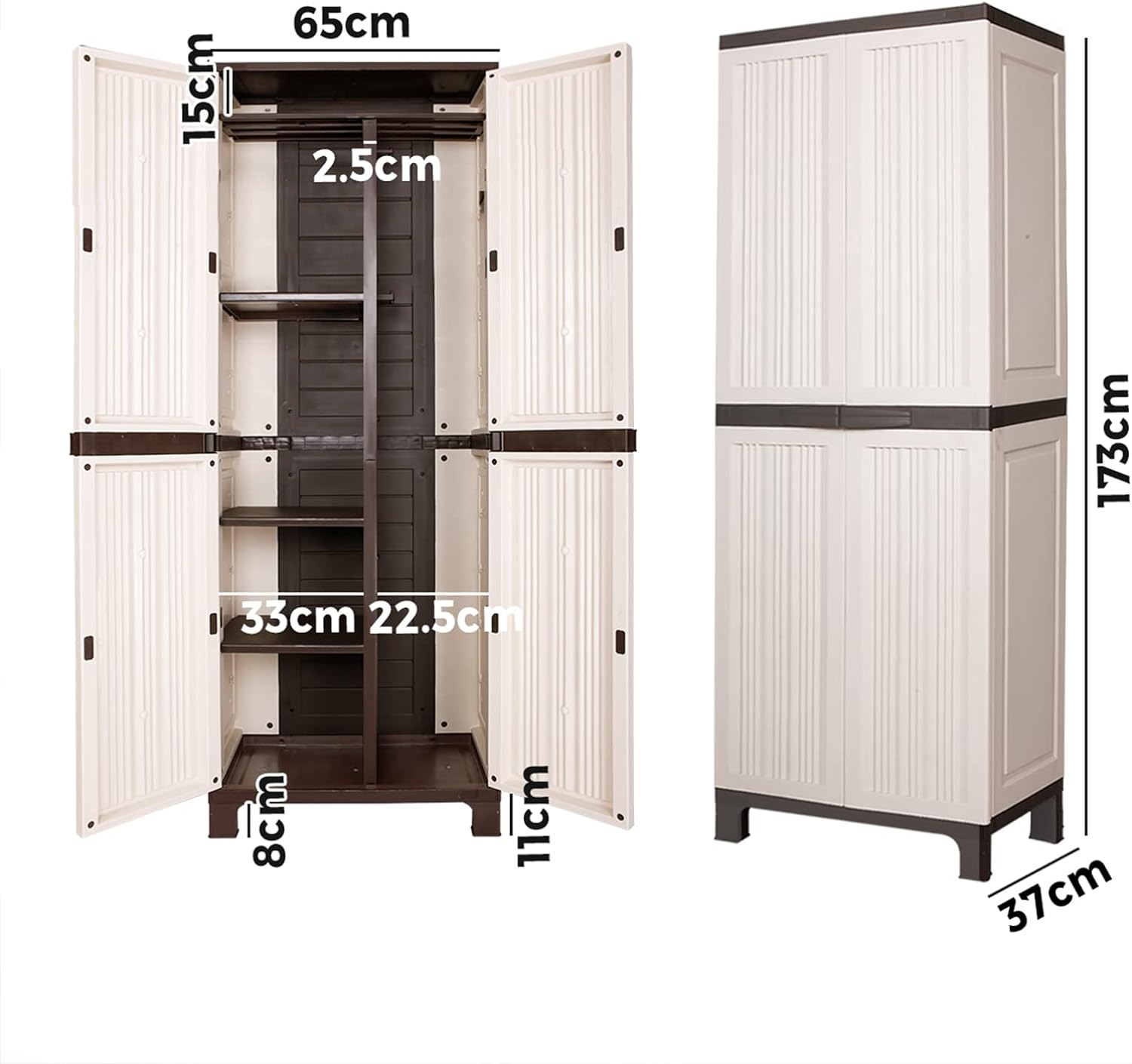 Livsip Garden Shed 173Cm with Adjustable Shelf and Lockable Doors Outdoor Storage Cabinet Beige image number 6