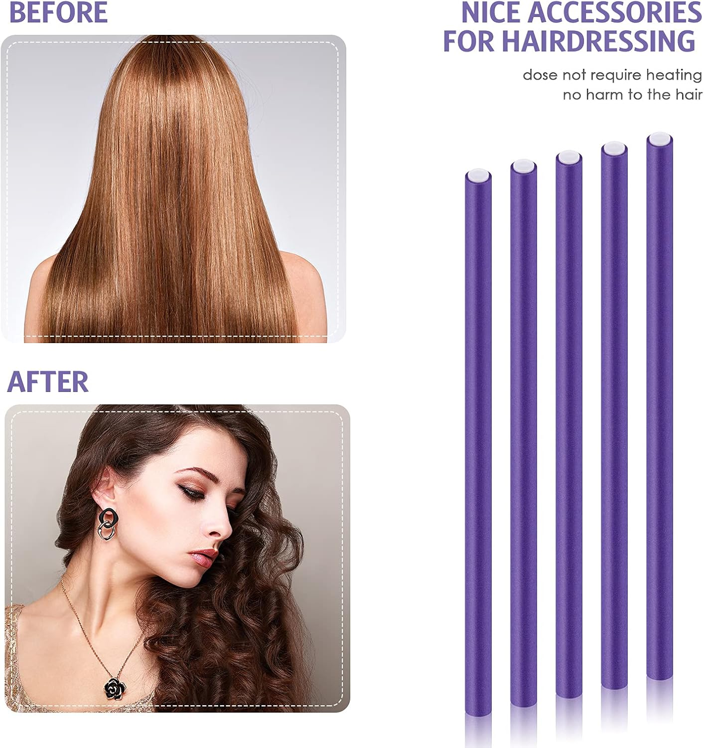 Chuangdi 20 Pcs Flexible Curling Rods Twist Foam Hair Rollers Soft Foam Hair Rods Rollers Curlers and Pintail Comb for Women Long and Short(0.31 X 9.4 Inch,Purple) image number 2