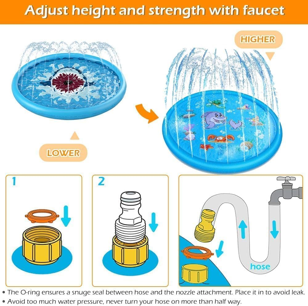 LALAASHHOP Splash Pad for Kids and Dogs, Non-Slip Sprinkler Pad Thicken Pool Summer Outdoor Water Toys, Backyard Fountain Play Mat for Baby Toddlers Boys Girls Pet(67Inch) image number 3