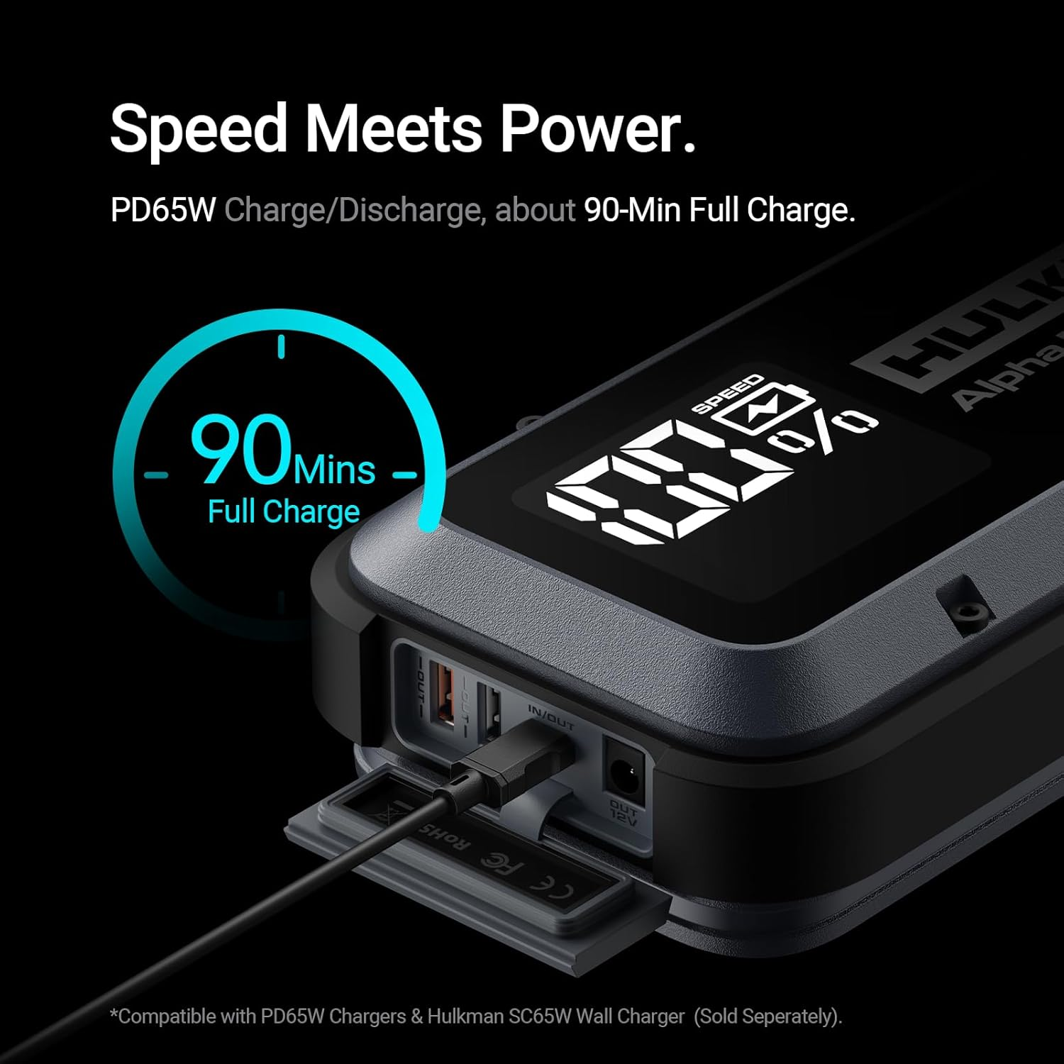 Hulkman Alpha Max Space Gray, 2500A 88.8Wh Car Battery Jump Starter with -40℉ Pre-Heat Tech, 12V Portable Jump Box, 3.3" LED Display Jump Pack, Jumper Cables for up to 9.0L Gas and 6.5L Diese Engines image number 4