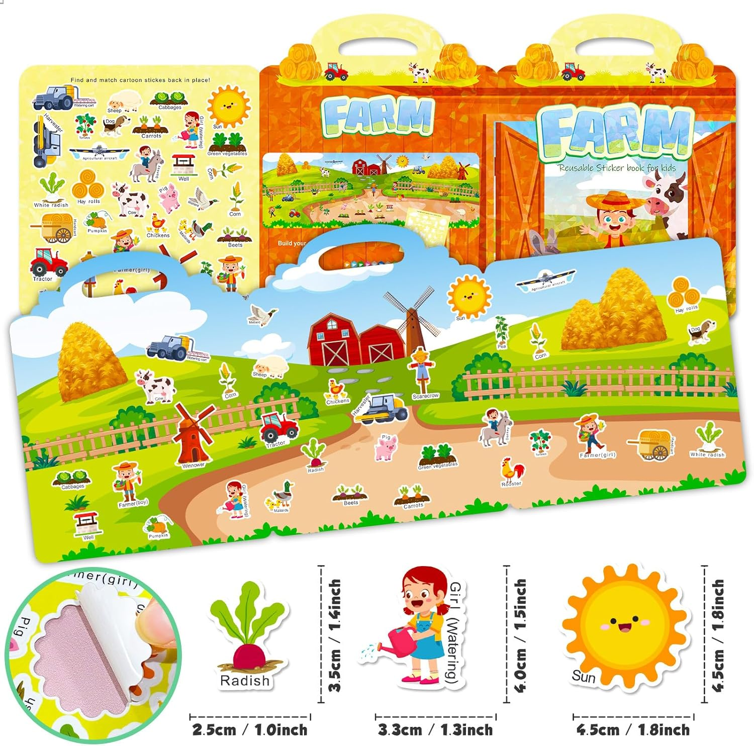 Reusable Sticker Book for Kids,3D Jelly Stickers Toddlers Activity Book for Boys Girls Road Trip Toddler Airplane Train Travel Essentials Toy,Birthday Gifts for Age 2 (Farm) image number 6