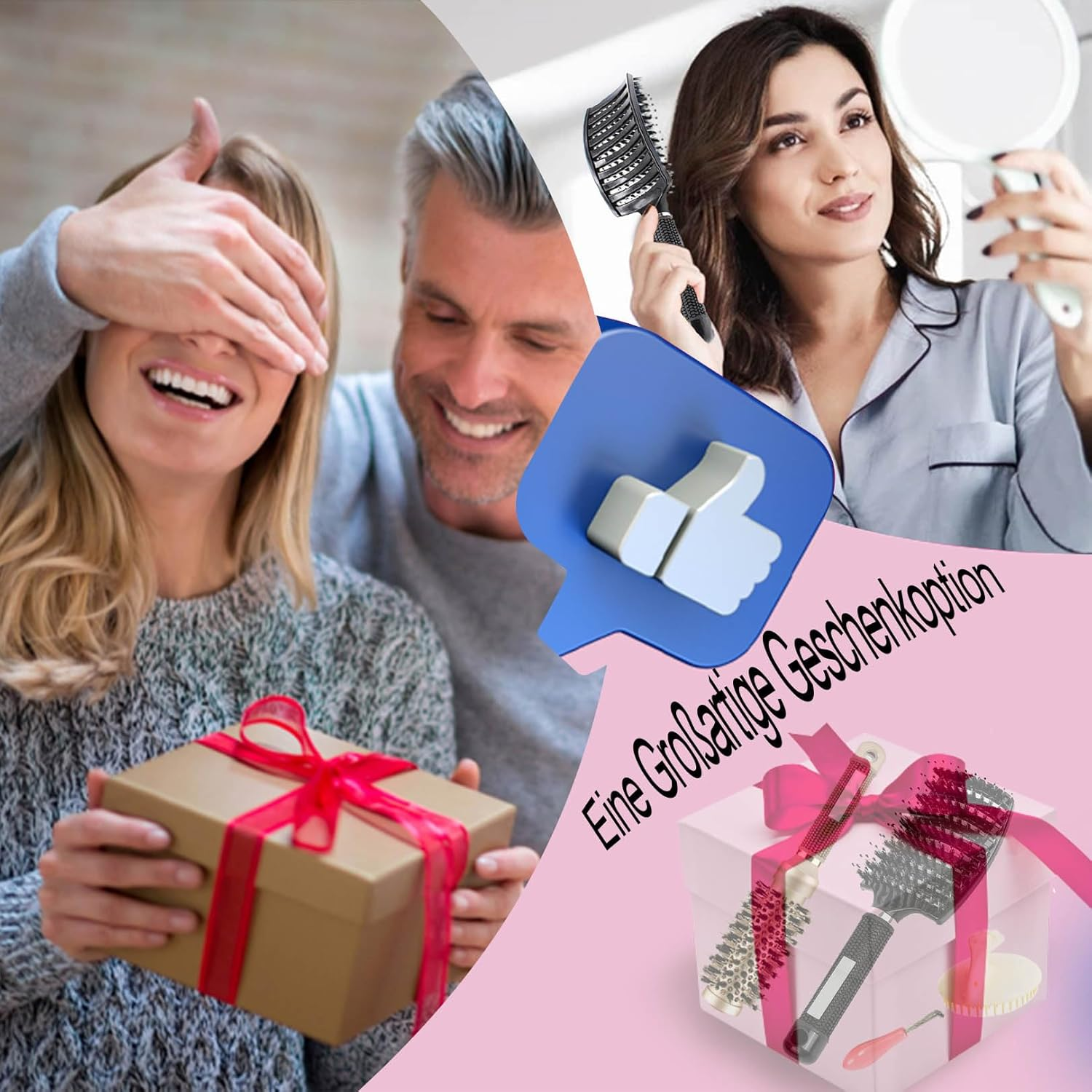 Hair Brush without Pulling, Men, Women, round Brush, Wild Boar Bristles, Detangler Brush, Long Hair for Curls, Thickness, Detangling Brush Set Including round Hair Brush, Paddle Brush, Brush Cleaner, Shampoo Brush image number 6