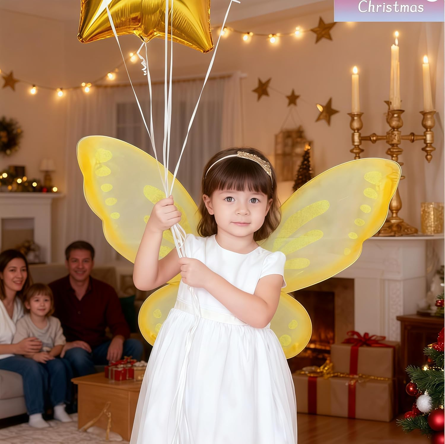 WLFADDY Butterfly Fairy Wings, Princess Costume Accessory for Girls, Yellow, Party and Halloween Dress Up