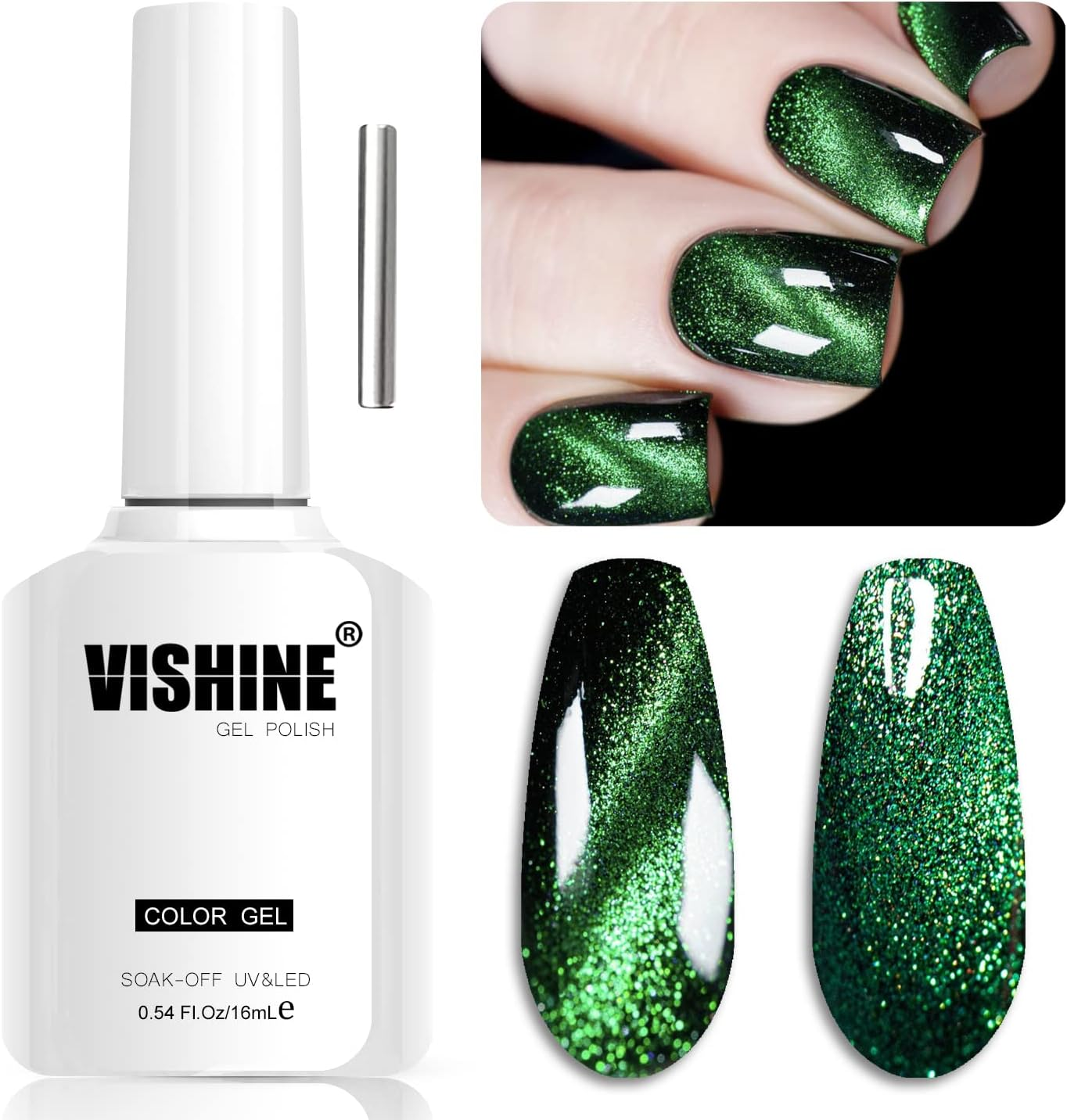 Vishine 9D Cat Eye Green Gel Nail Polish with Magnet Galaxy Cateye Chameleon Nail Gel Polish Manicure Soak off UV Gel DIY Salon Home 16Ml - M197-16Ml image number 6